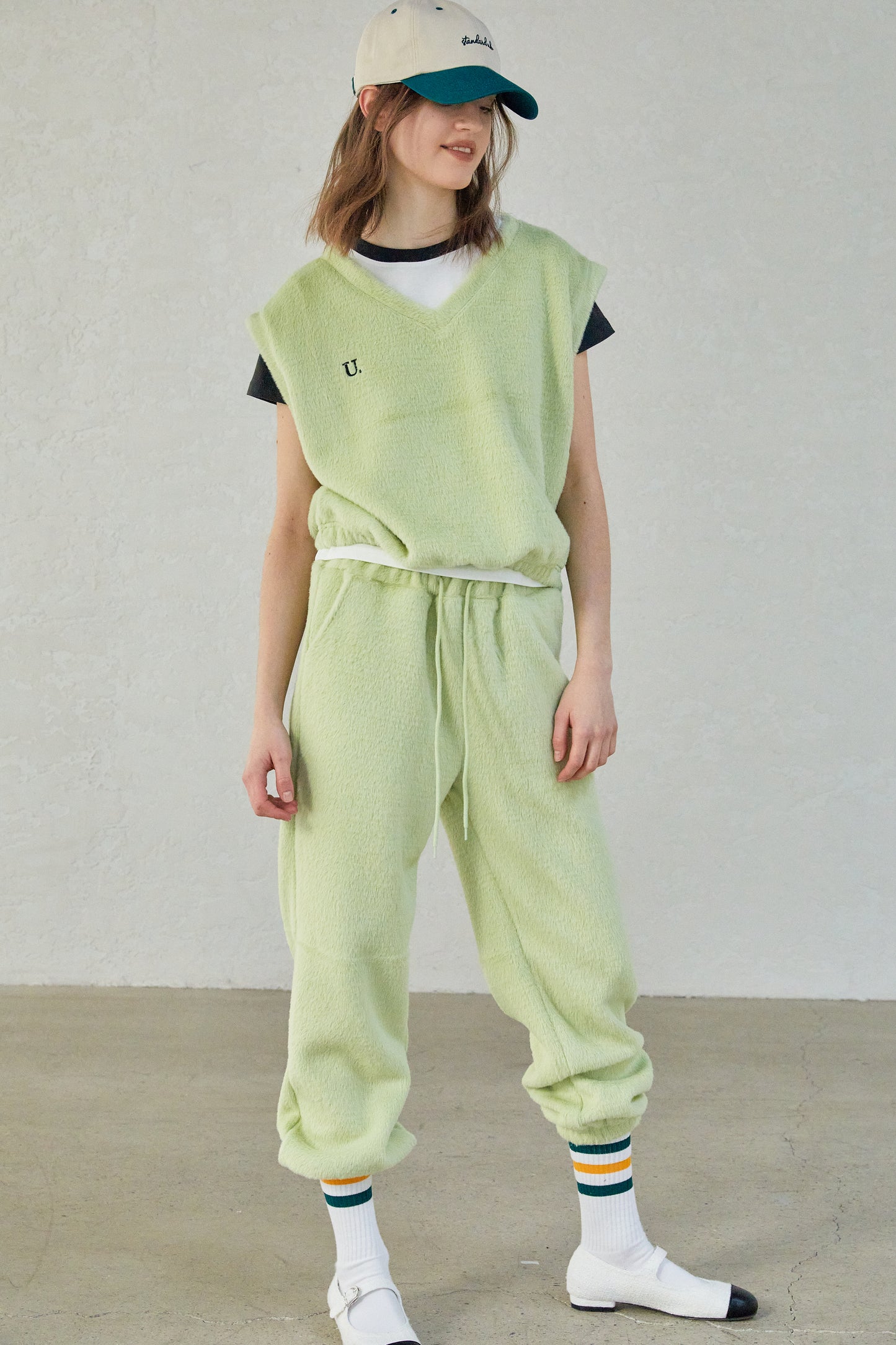 Soft Faux Fur Plush Jogging Pants, Lime