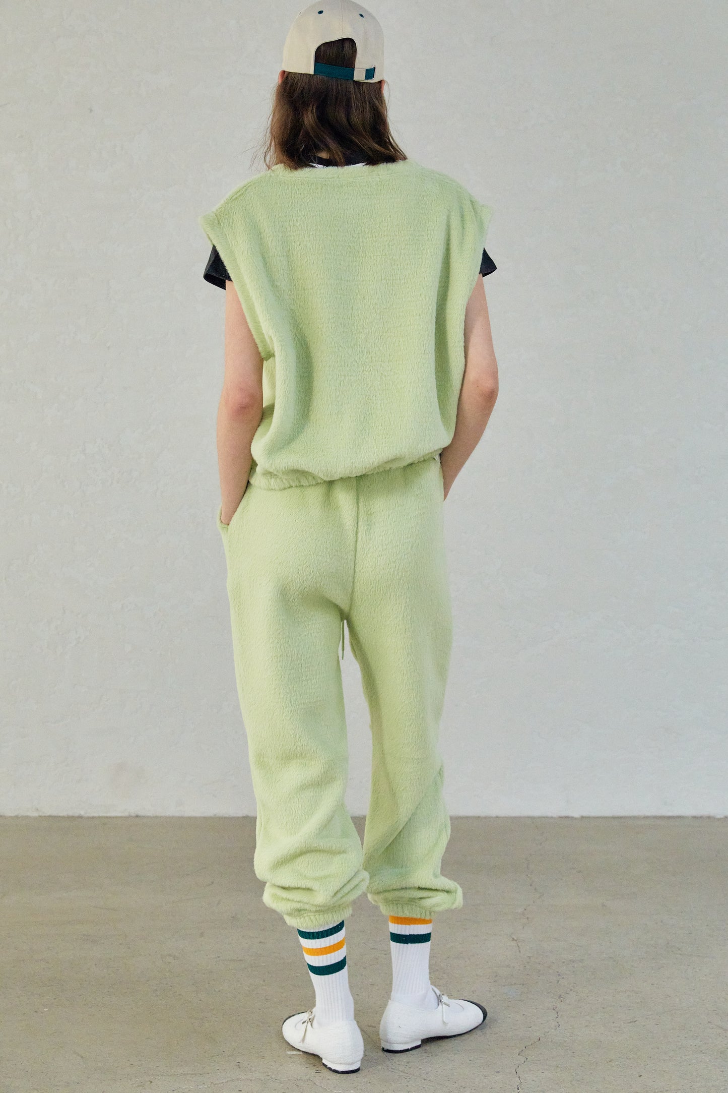 Soft Faux Fur Plush Jogging Pants, Lime
