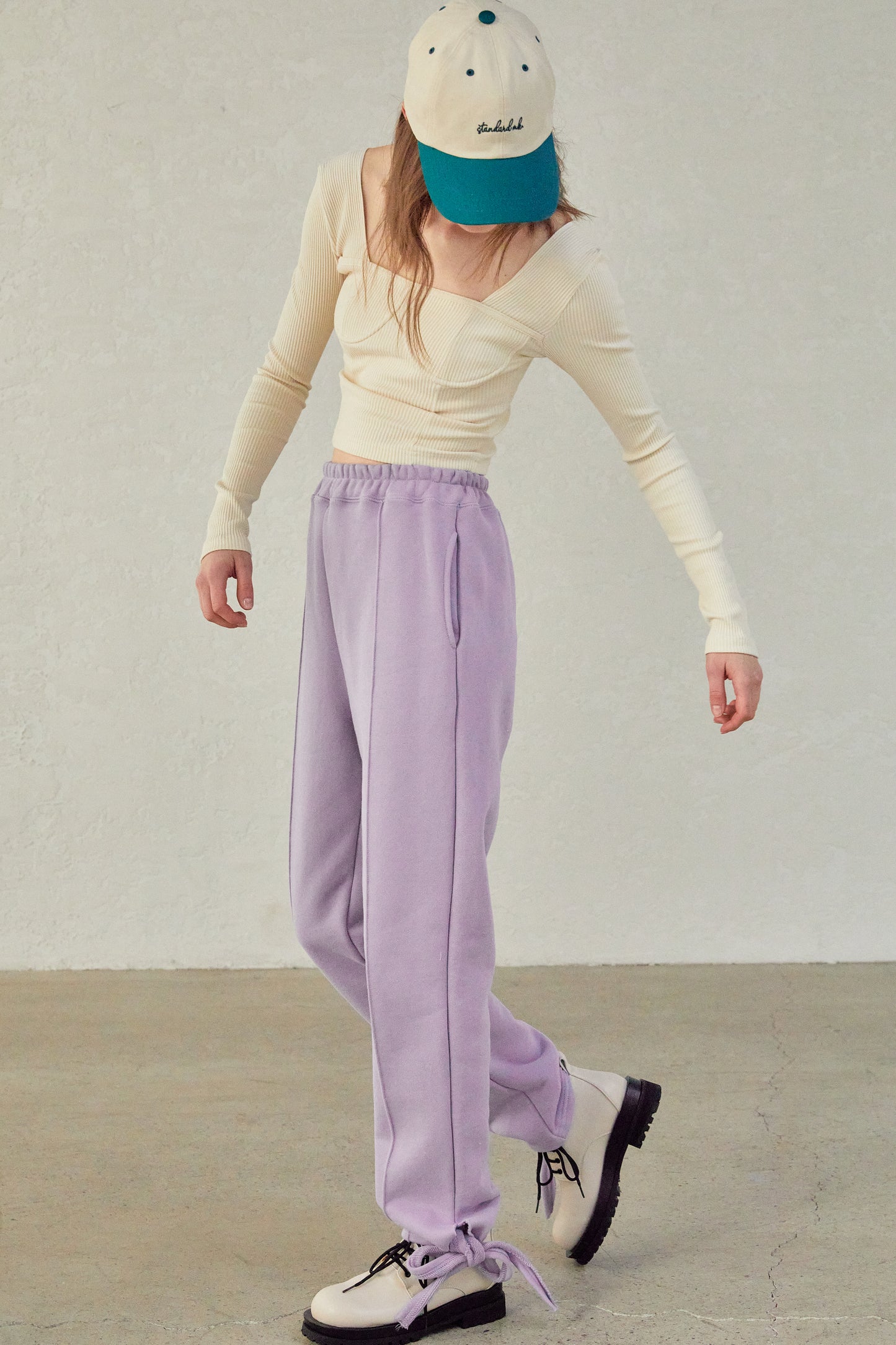 Ankle Tie Jogger Waist Pants, Lilac