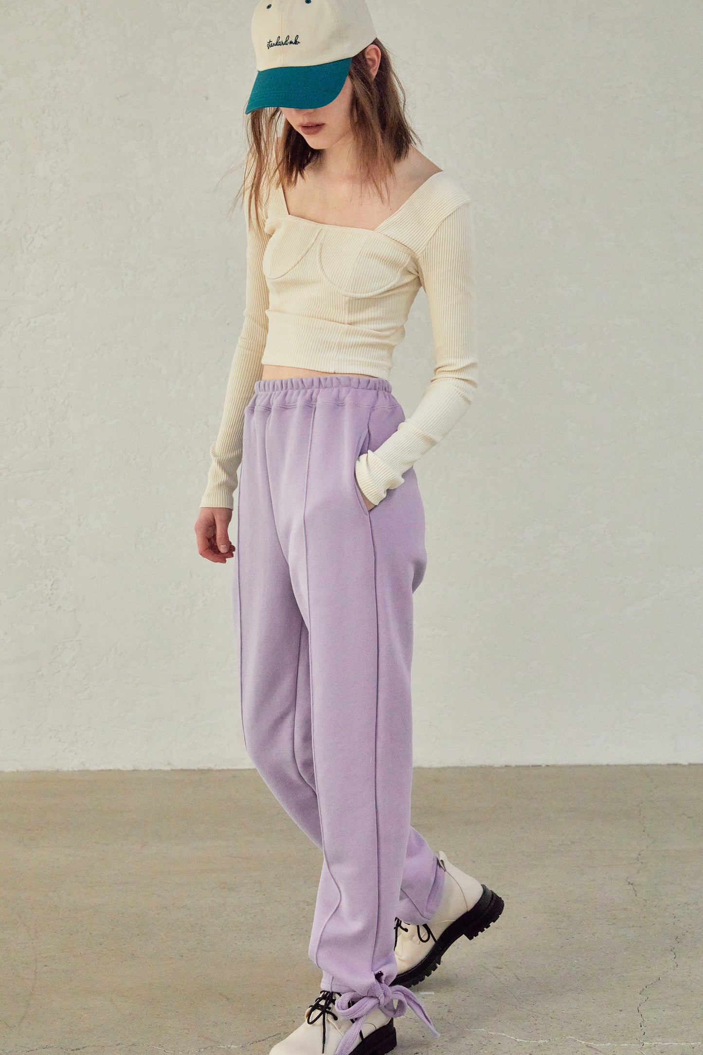 Ankle Tie Jogger Waist Pants, Lilac