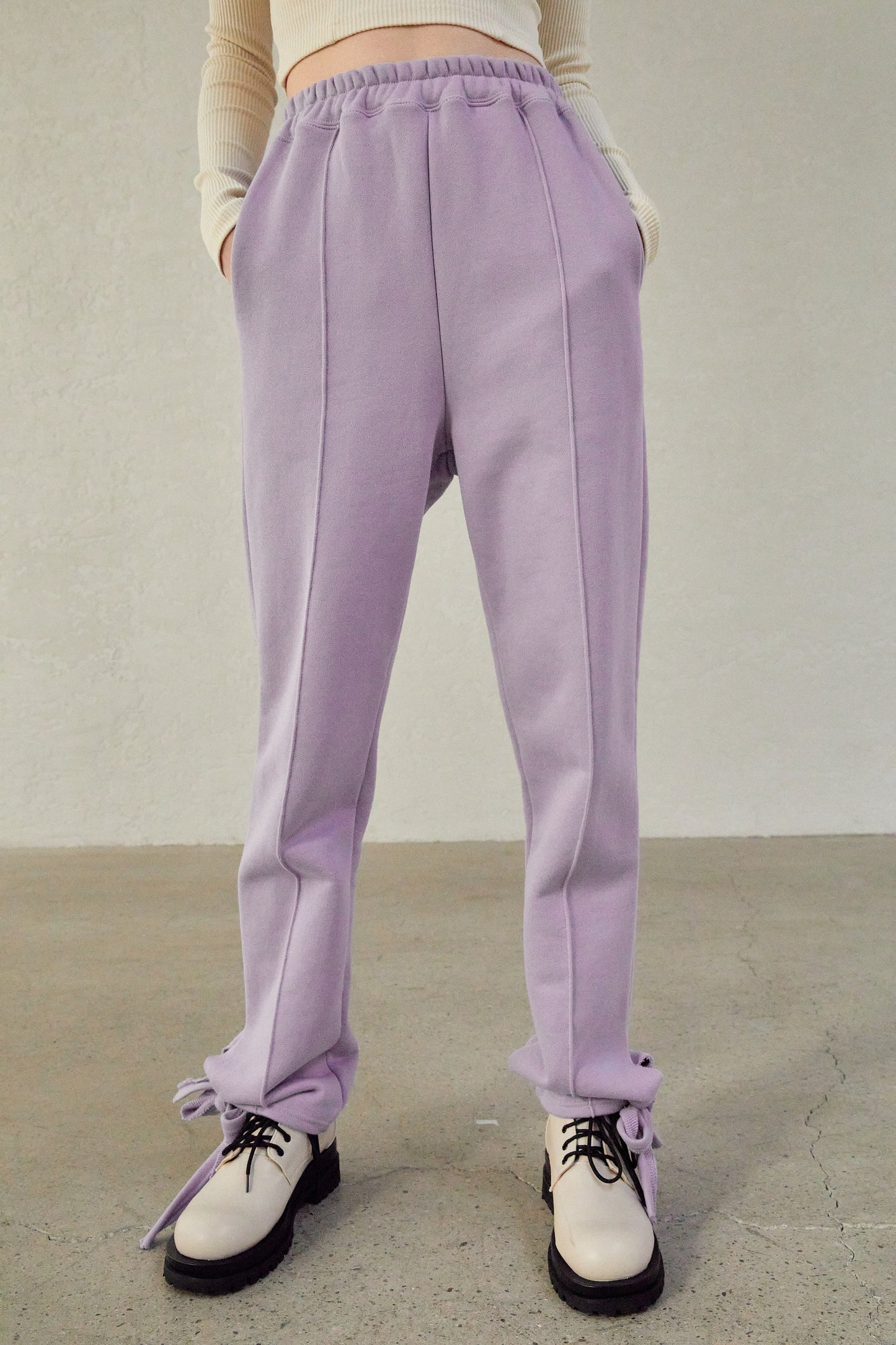 Ankle Tie Jogger Waist Pants, Lilac