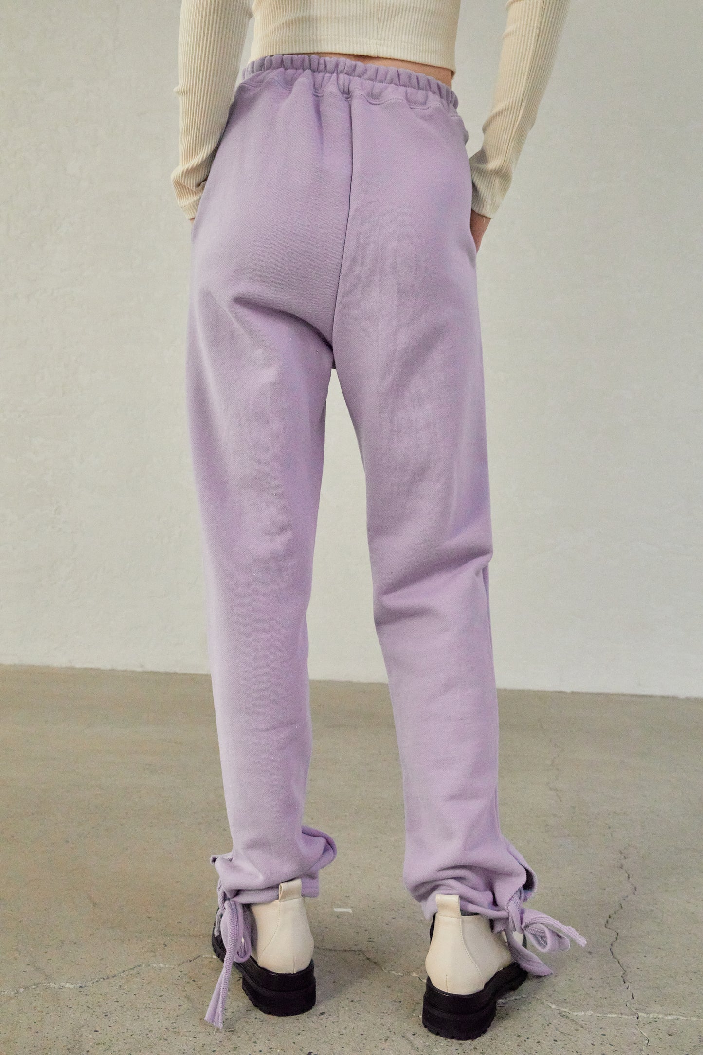 Ankle Tie Jogger Waist Pants, Lilac