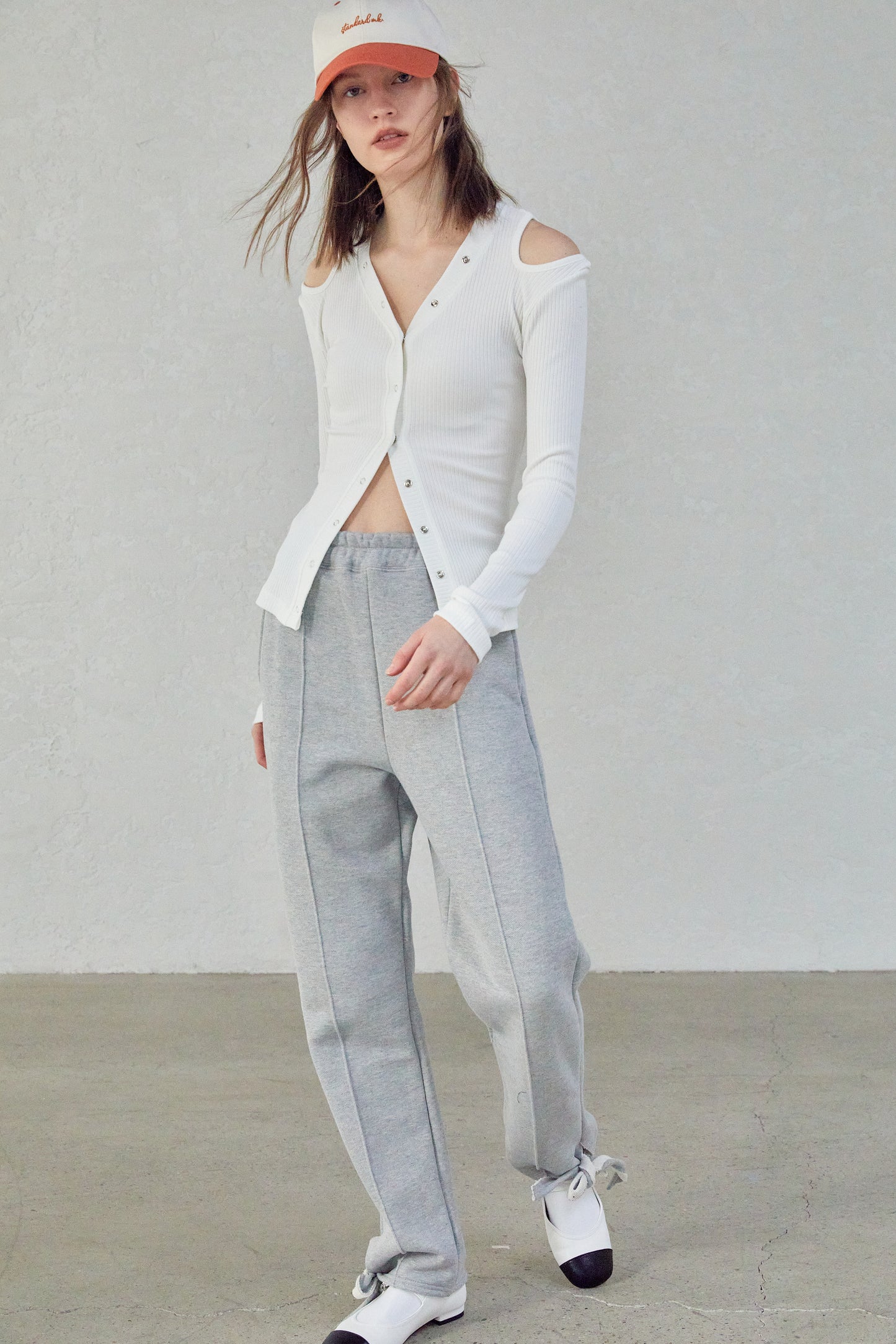 Button Front Cut-Out Ribbed Top, White