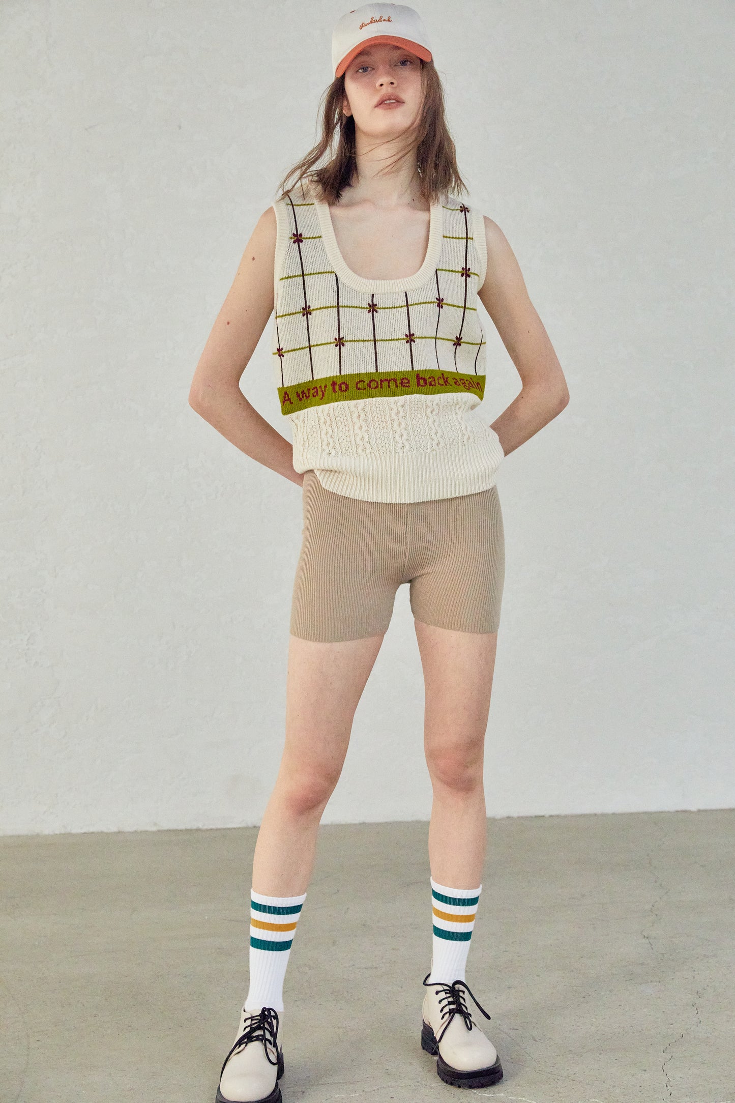 Combination Knit Vest, Beige Melange
