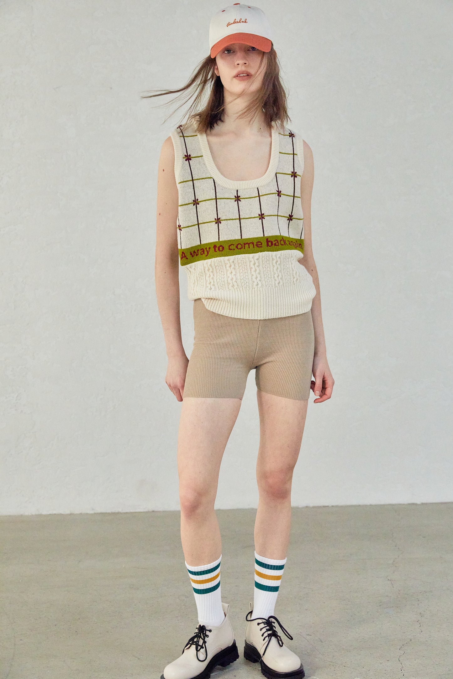 Combination Knit Vest, Beige Melange