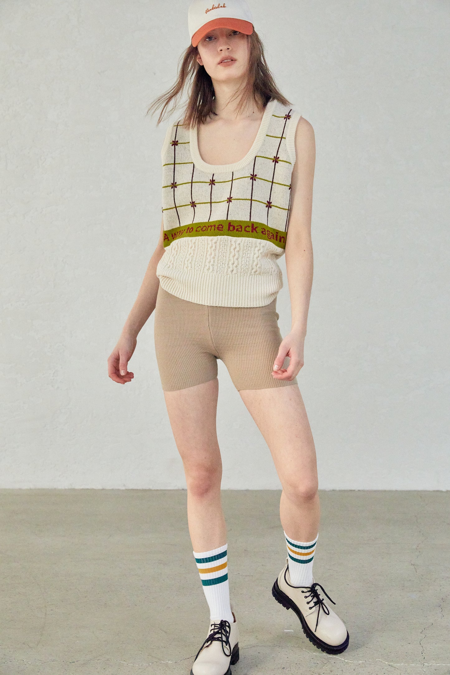 Ribbed Knit Bike Shorts, Beige