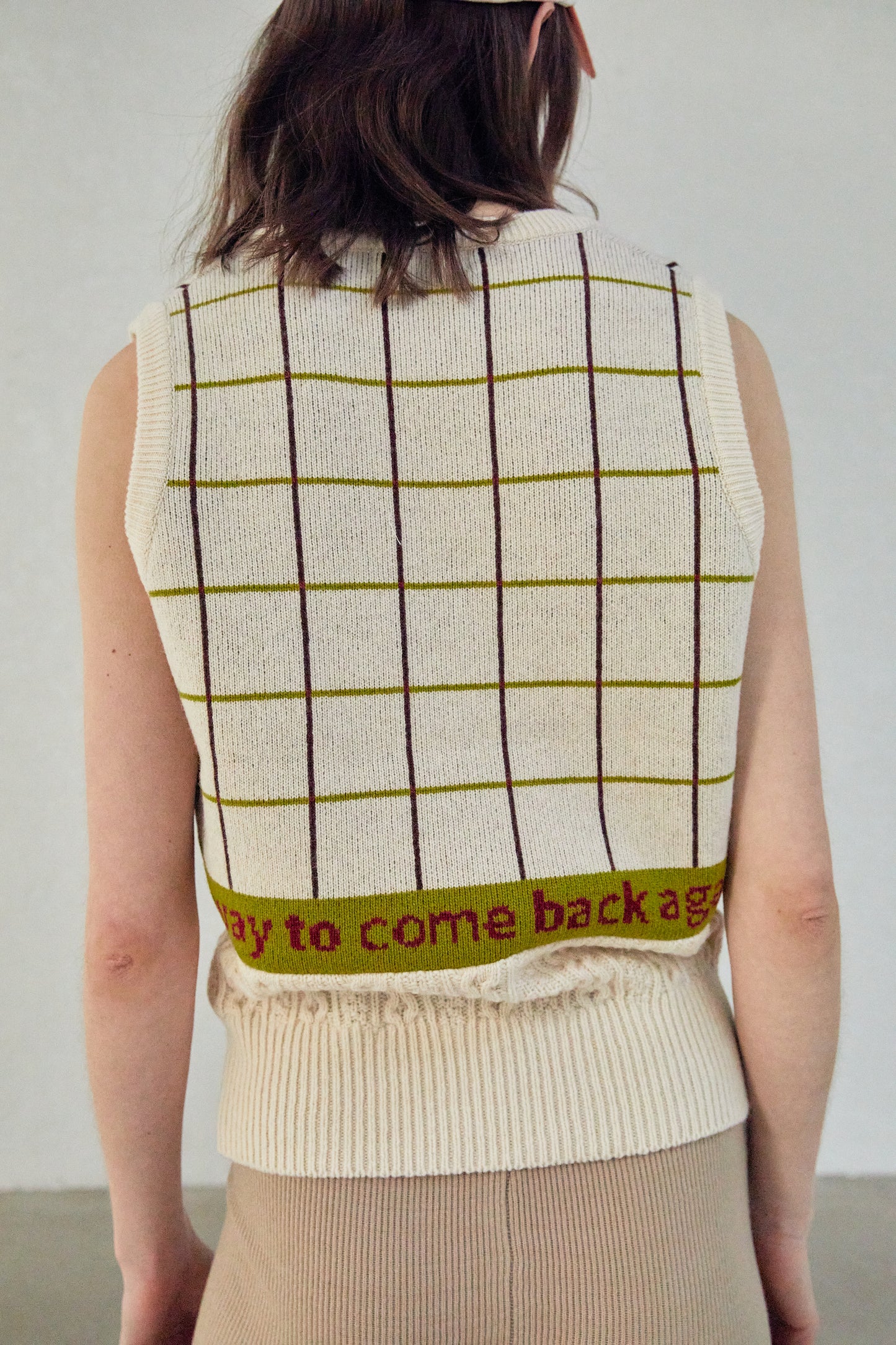 Combination Knit Vest, Beige Melange