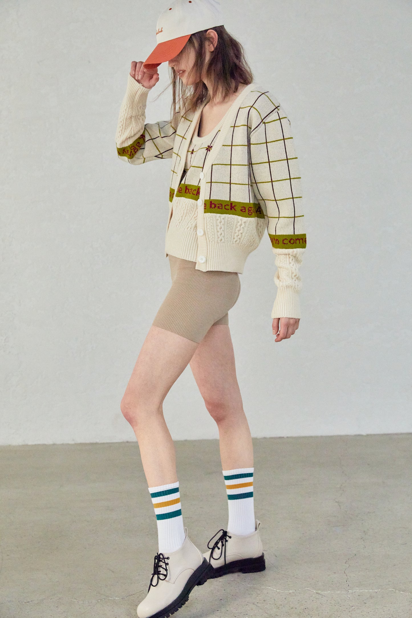 Ribbed Knit Bike Shorts, Beige