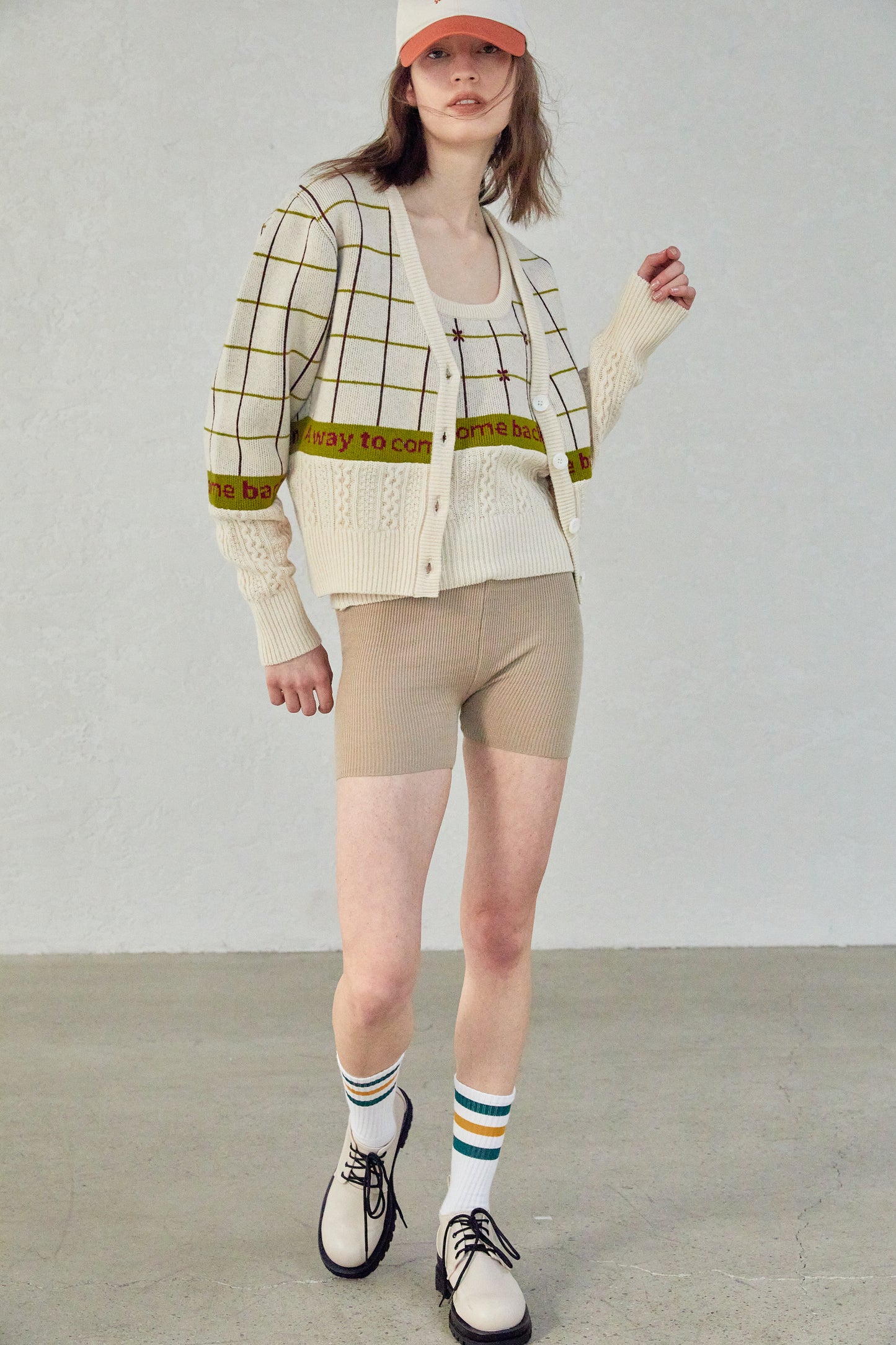 Combination Knit Cardigan, Beige Melange