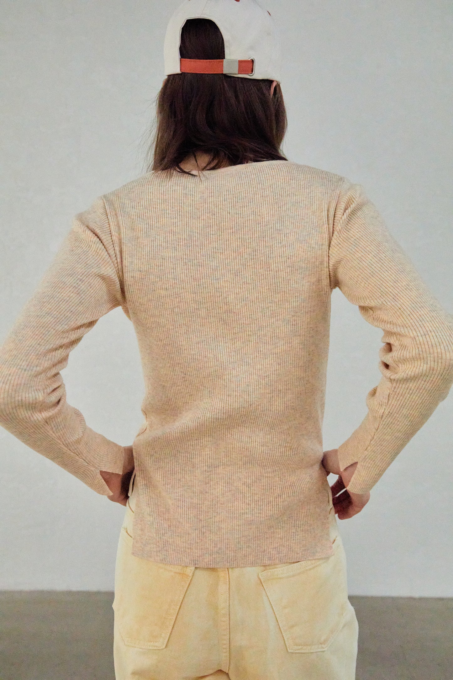 Boat Neck Ribbed Knit Top, Yellow Melange