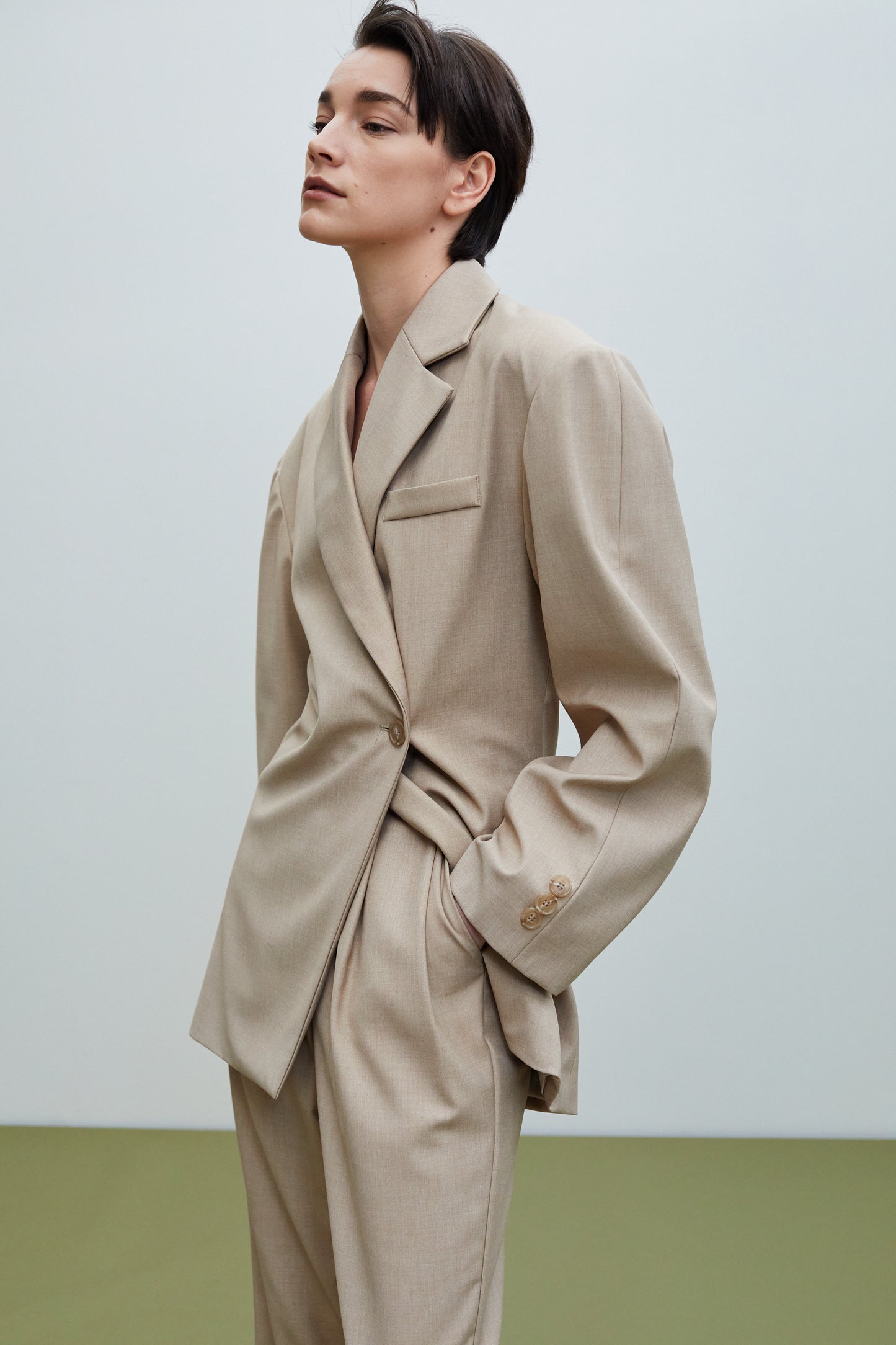 Side Slit Suit Trousers, Tan Beige