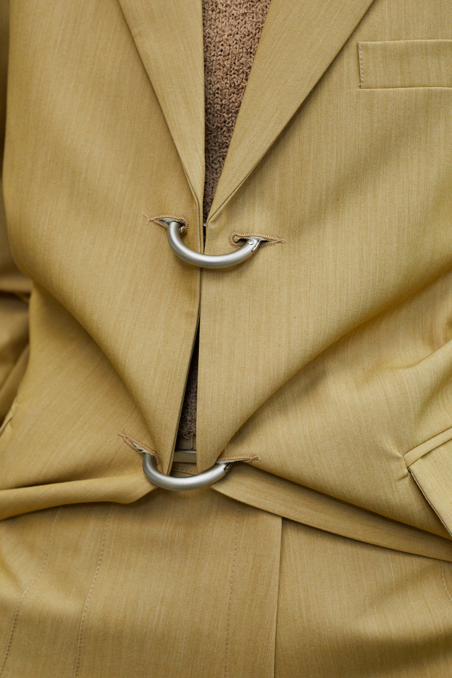 Metal Clip Button Boxy Blazer, Camel Yellow