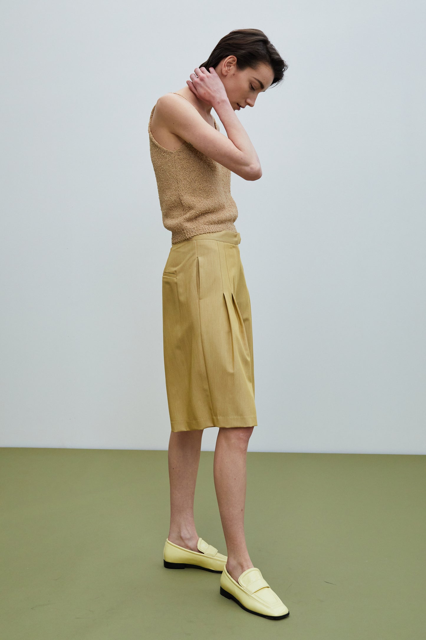 Wide Leg Bermuda Shorts, Camel Yellow