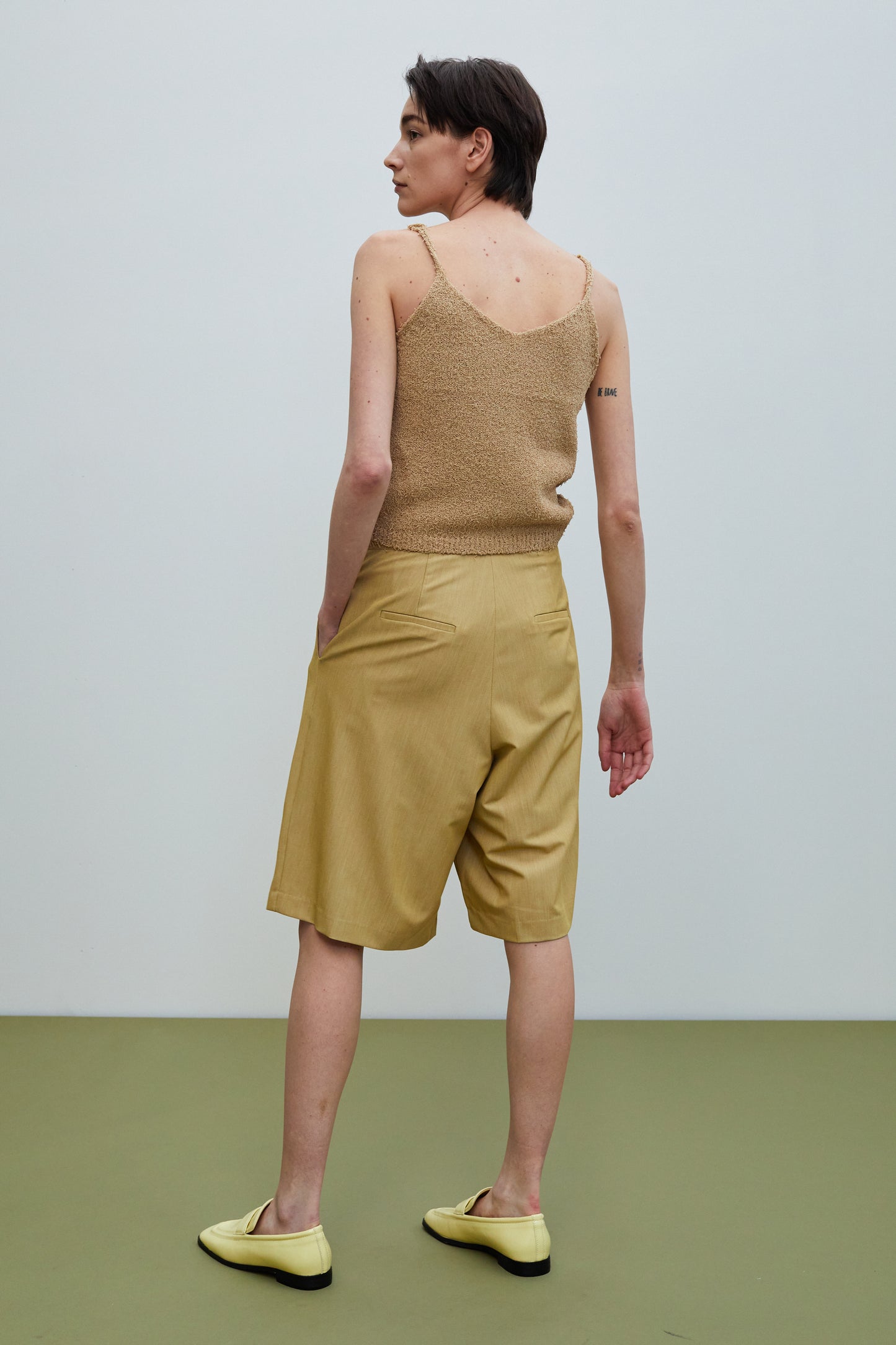 Wide Leg Bermuda Shorts, Camel Yellow