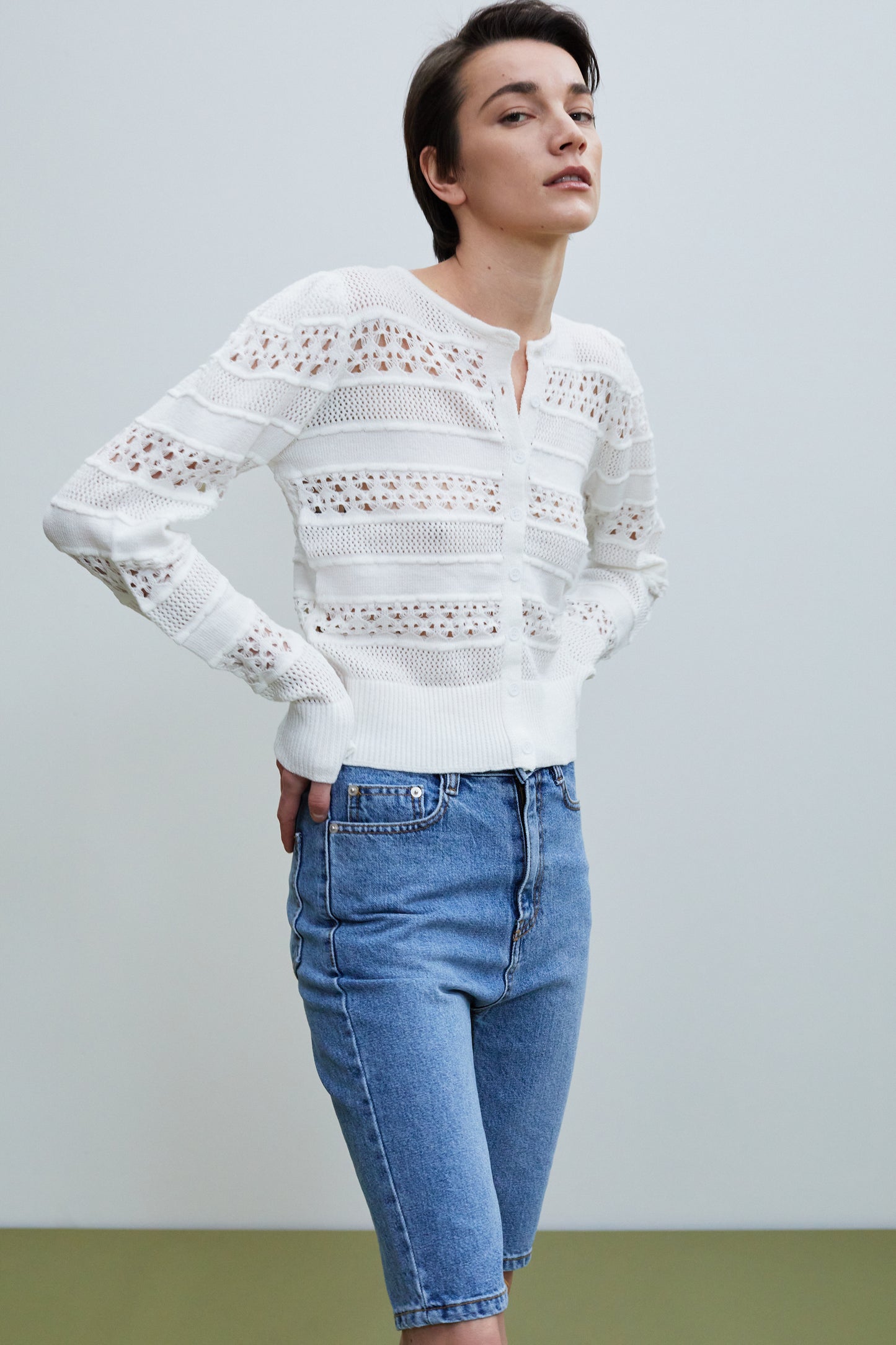Crochet Lace Knit Cardigan, White