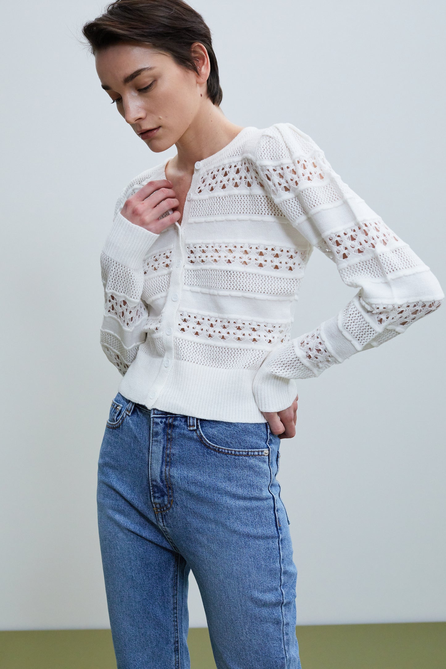 Crochet Lace Knit Cardigan, White