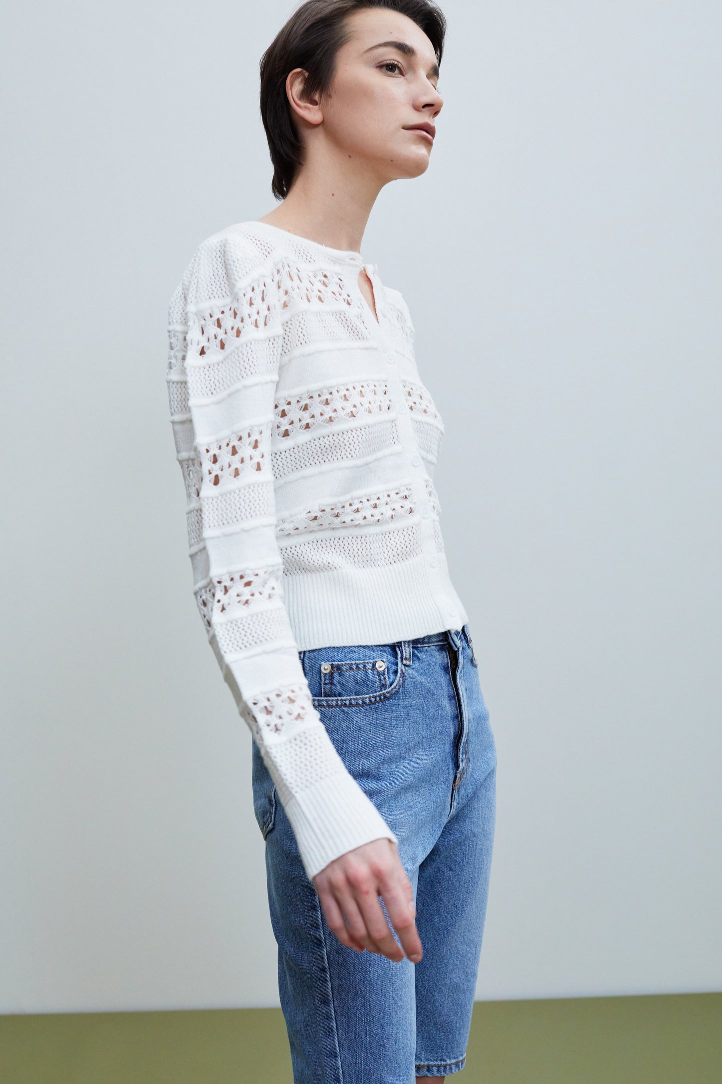 Crochet Lace Knit Cardigan, White