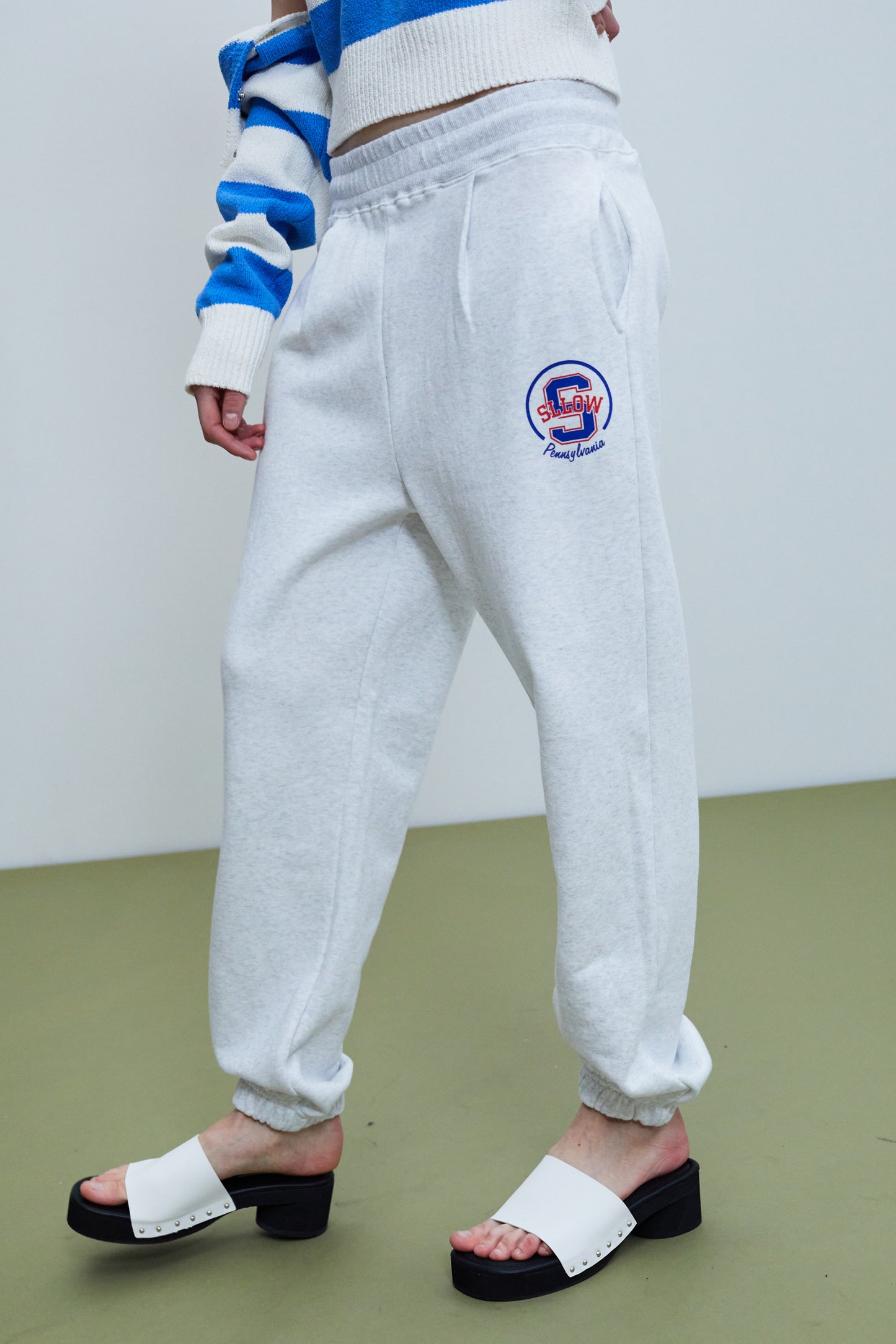 Logo Print Sweatpants, Grey Melange