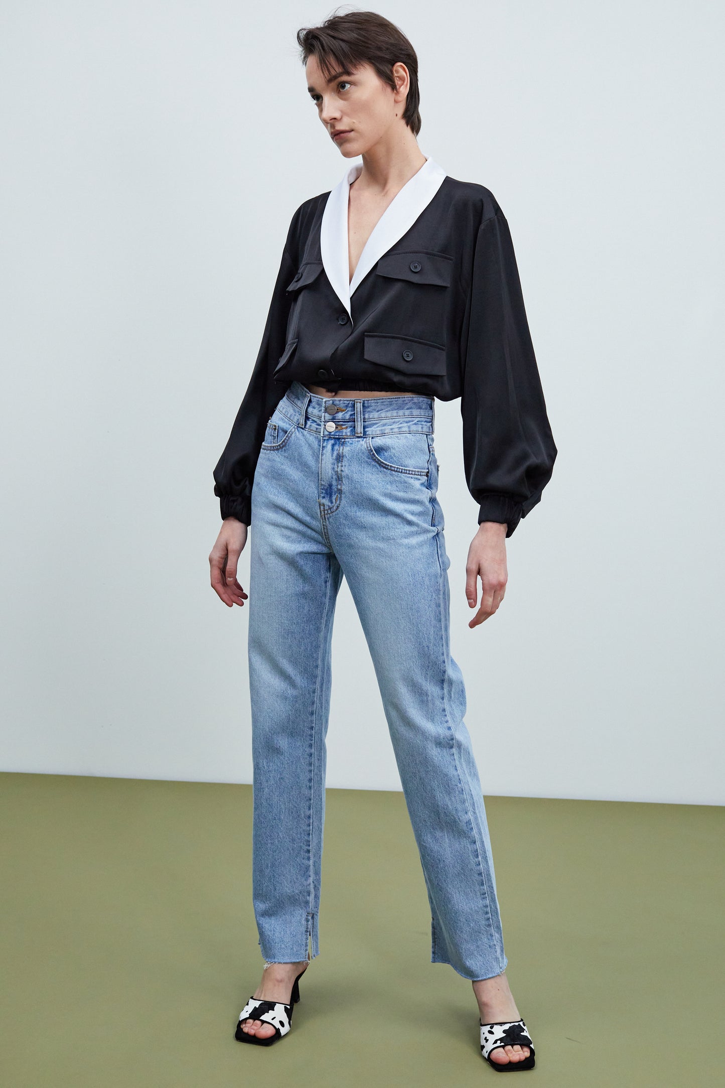 Hi-Rise Double Waisted Jeans, Light Blue
