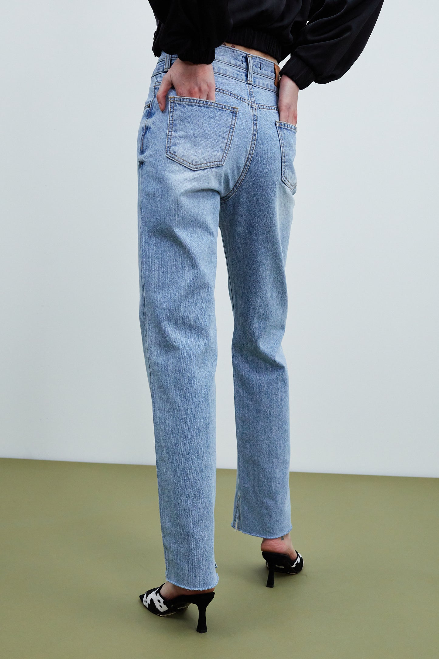 Hi-Rise Double Waisted Jeans, Light Blue