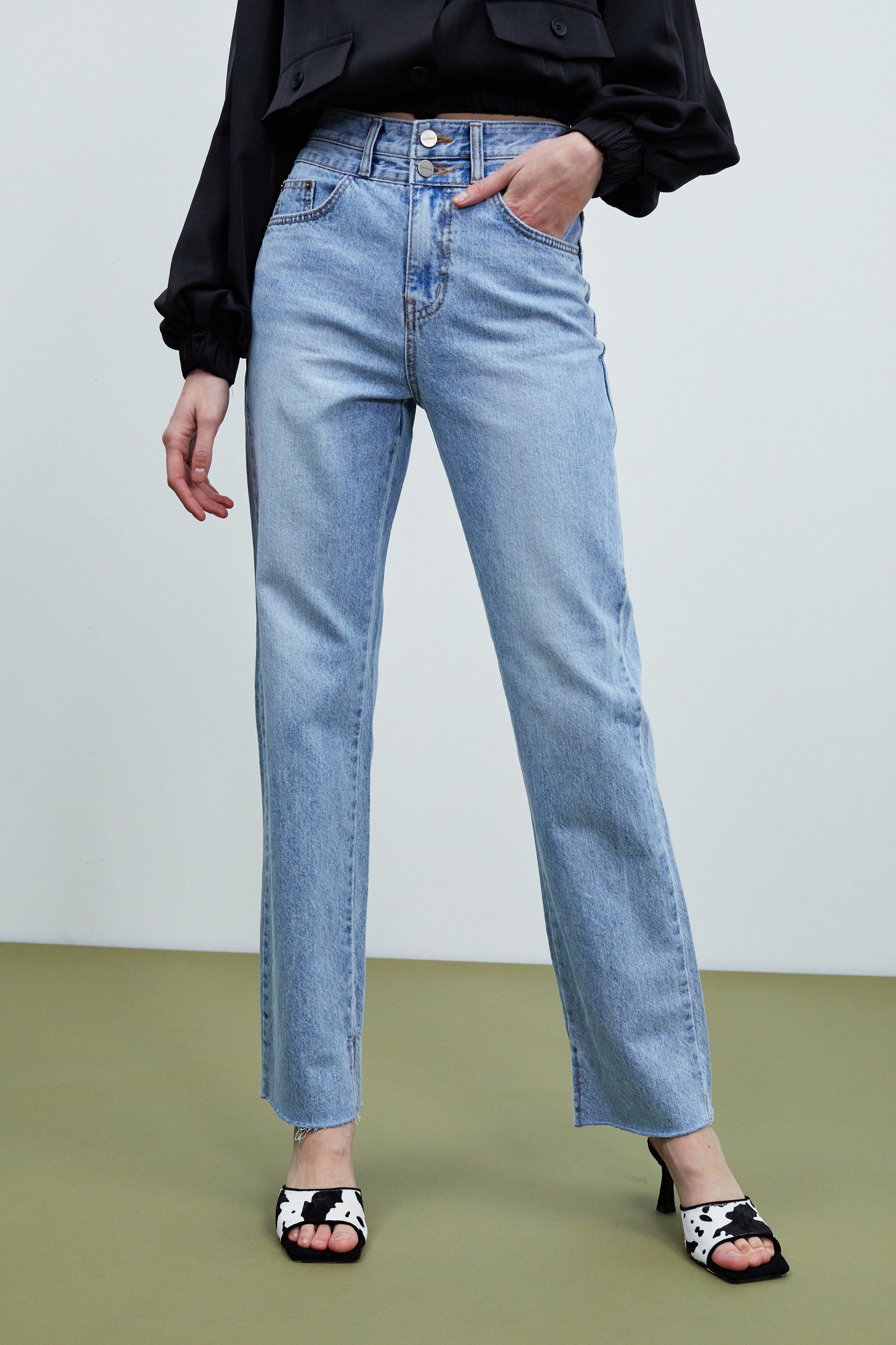 Hi-Rise Double Waisted Jeans, Light Blue