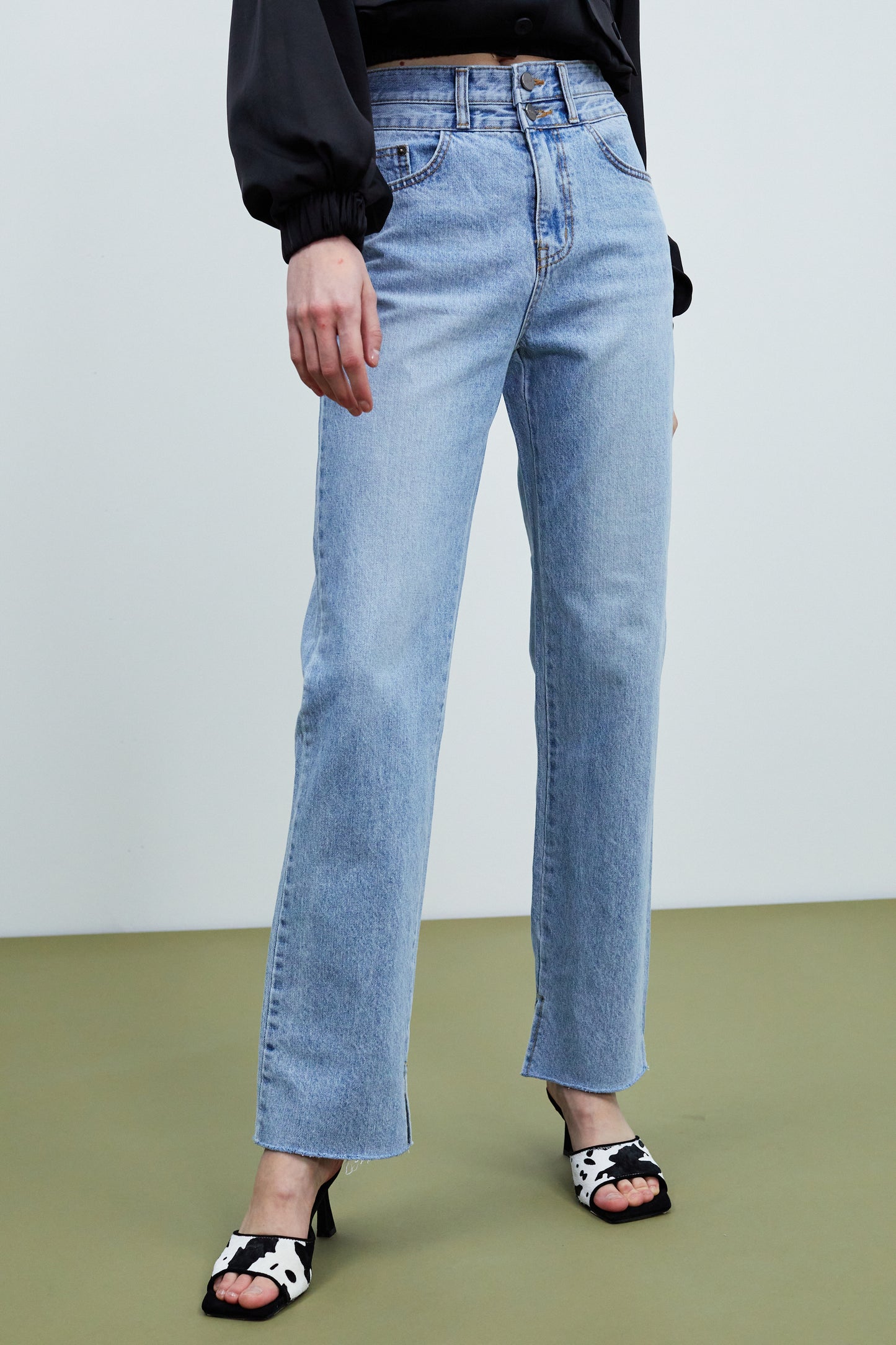 Hi-Rise Double Waisted Jeans, Light Blue