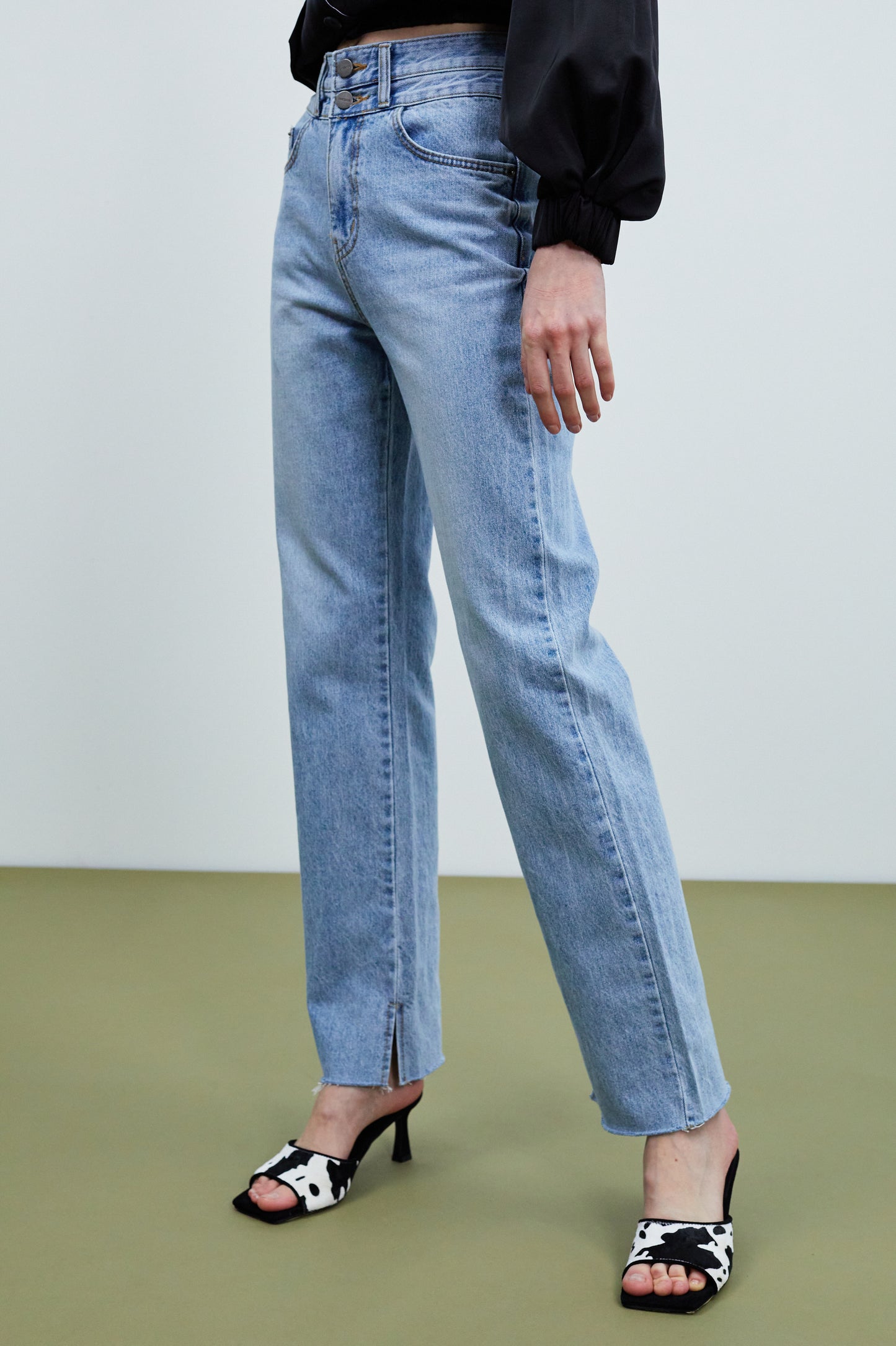 Hi-Rise Double Waisted Jeans, Light Blue