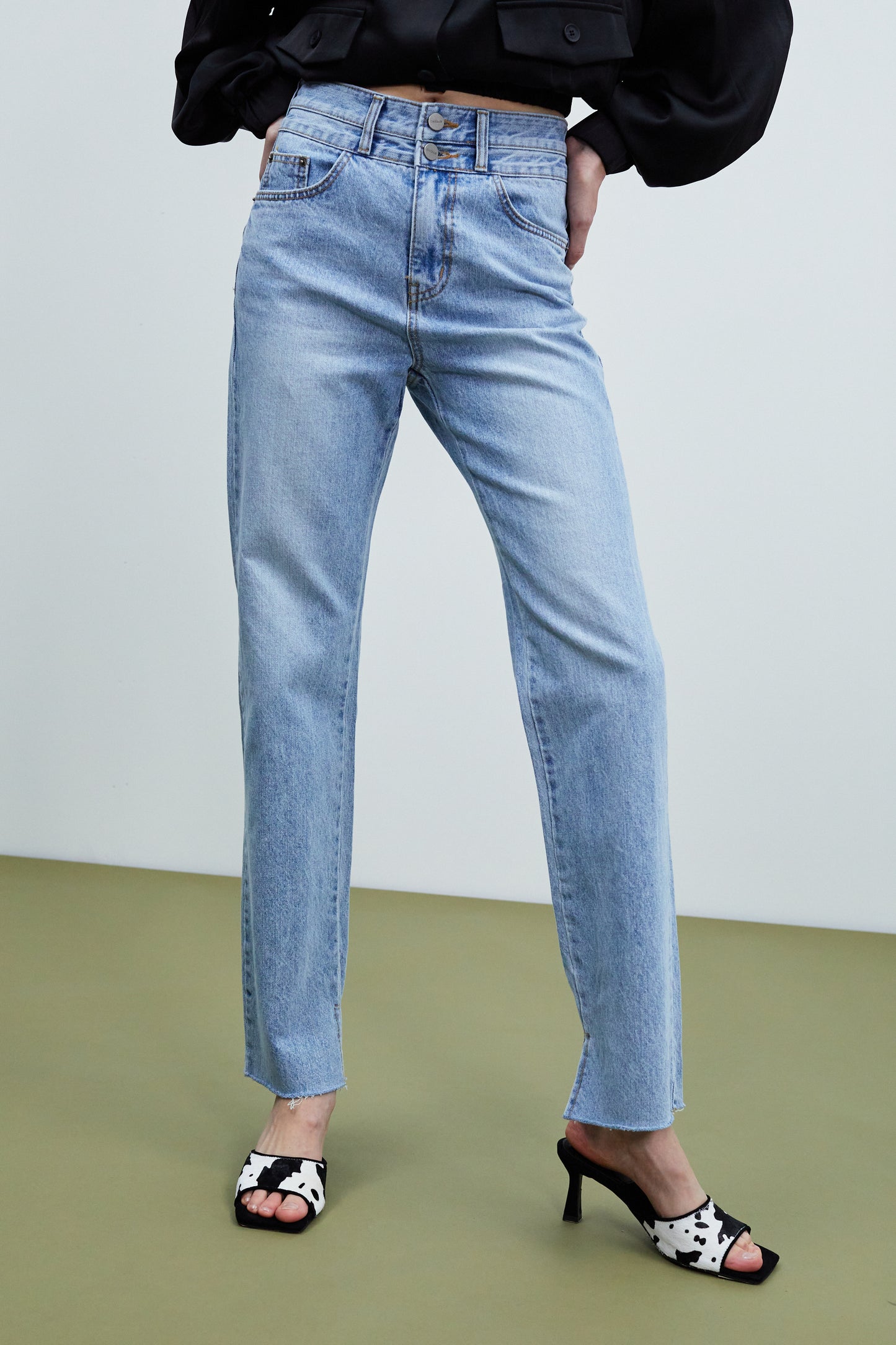 Hi-Rise Double Waisted Jeans, Light Blue