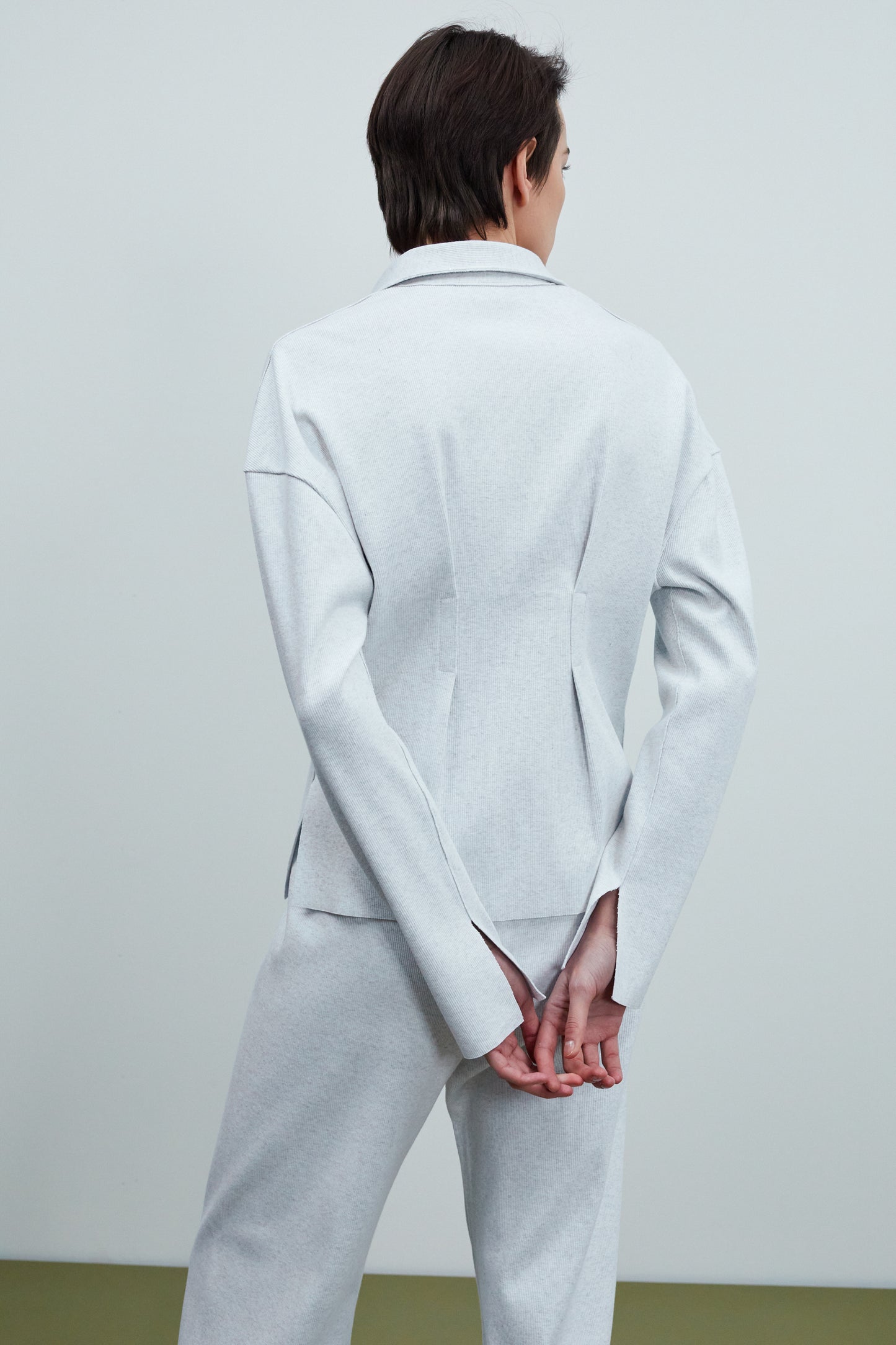 Cinched Waist Ribbed Lounge Shirt, Grey Melange