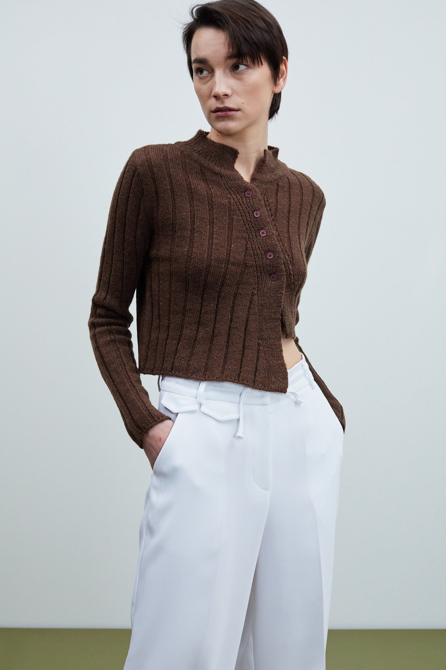 Asymmetric Cut Ribbed Knit, Java