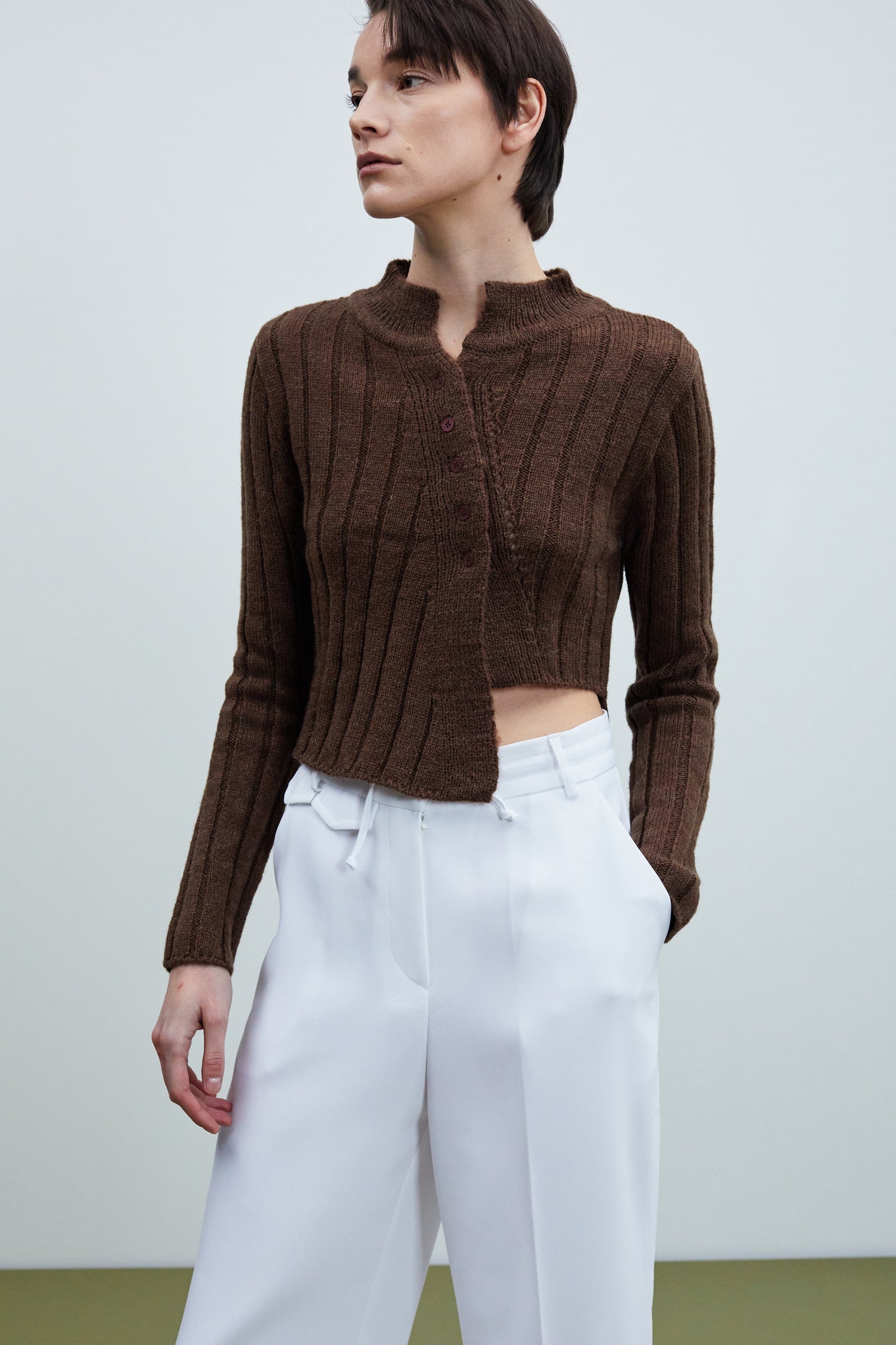 Asymmetric Cut Ribbed Knit, Java