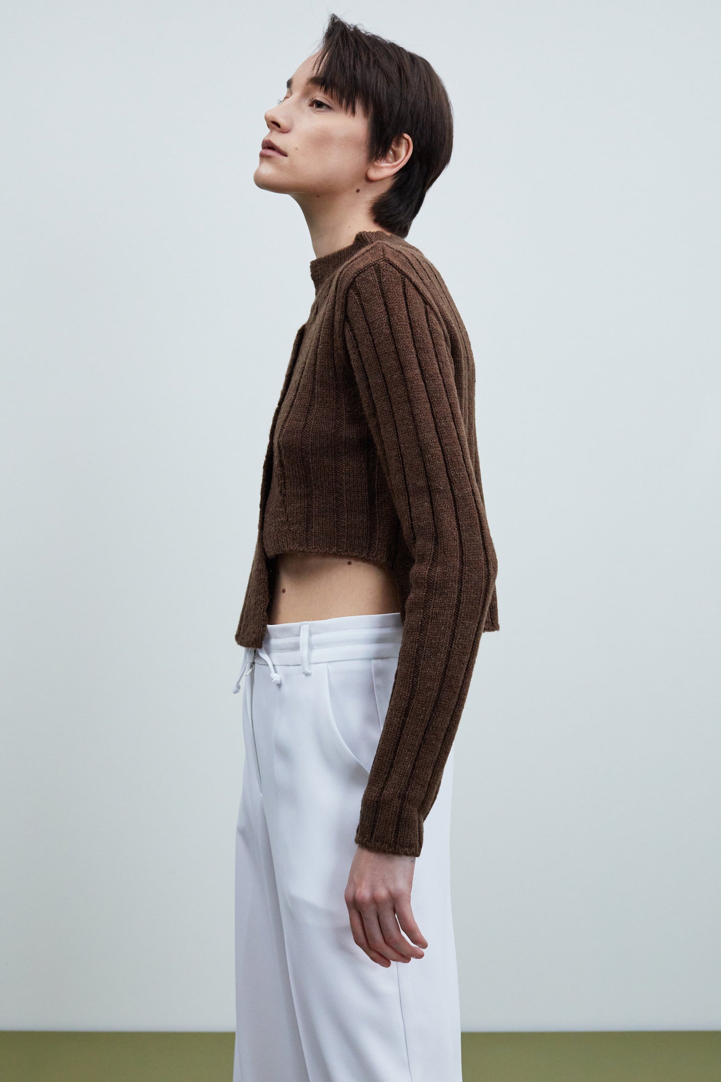 Asymmetric Cut Ribbed Knit, Java