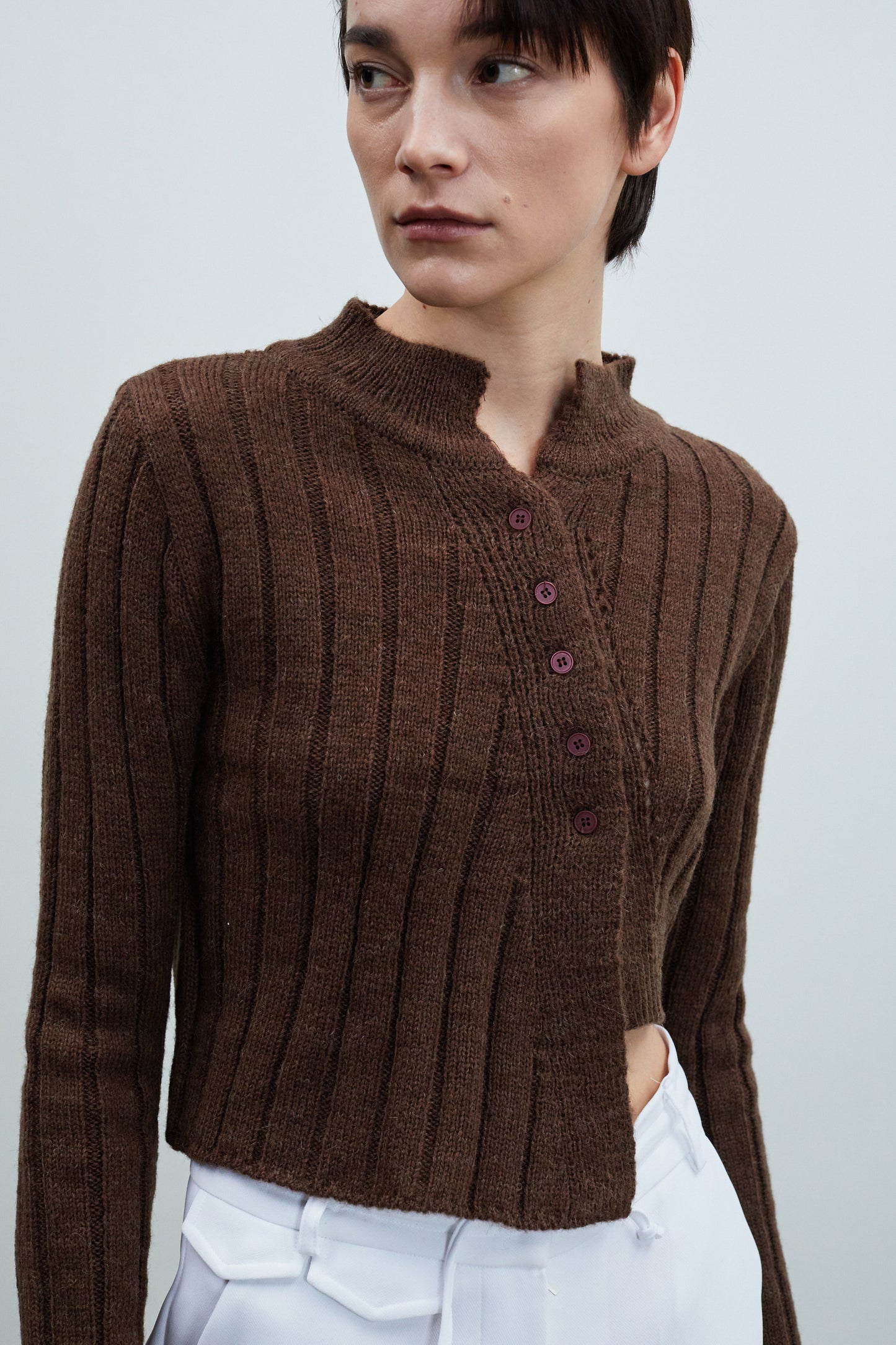 Asymmetric Cut Ribbed Knit, Java