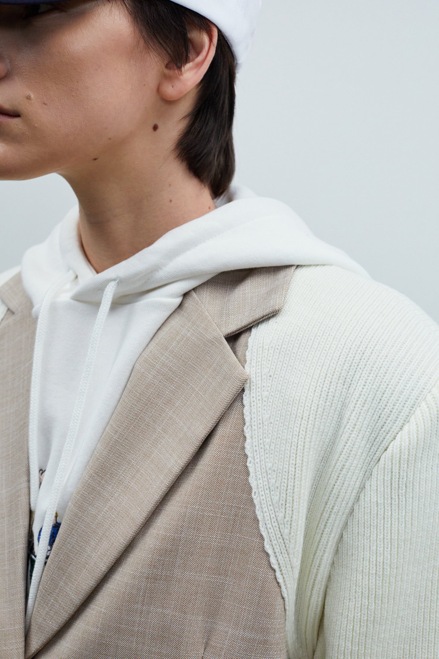 Knitted Sleeve Suit Blazer, Meringue & Beige