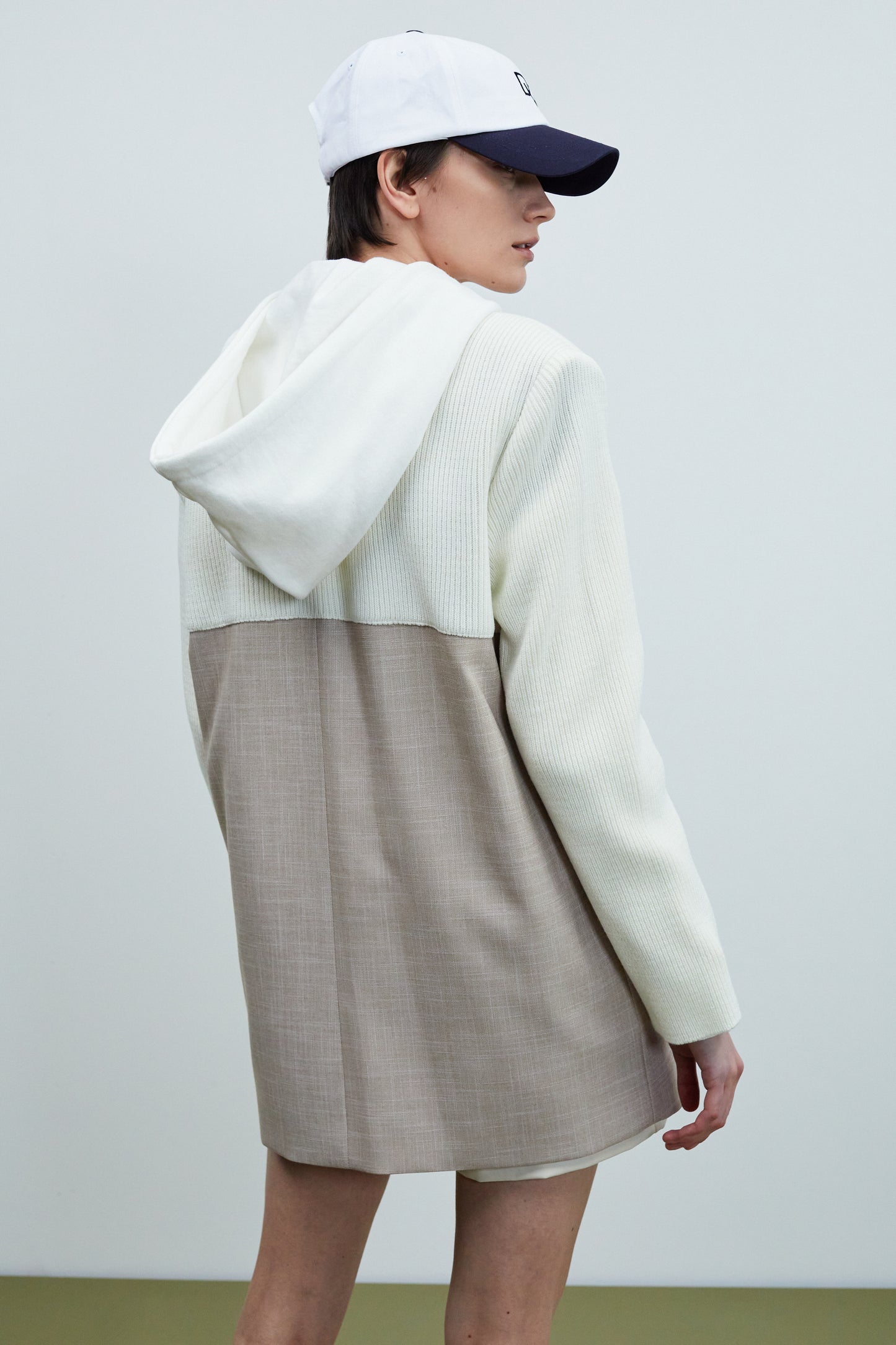 Knitted Sleeve Suit Blazer, Meringue & Beige