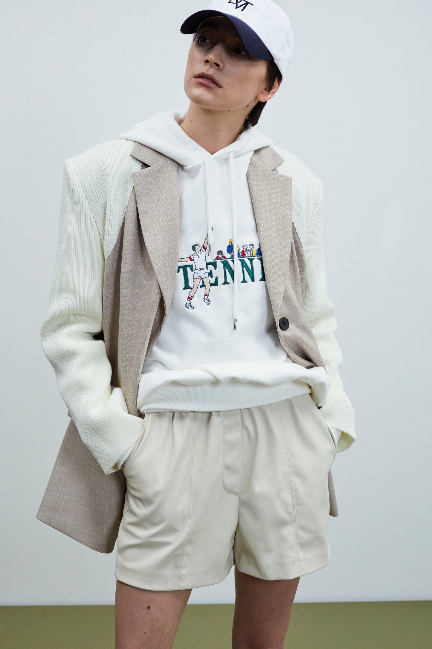 Knitted Sleeve Suit Blazer, Meringue & Beige
