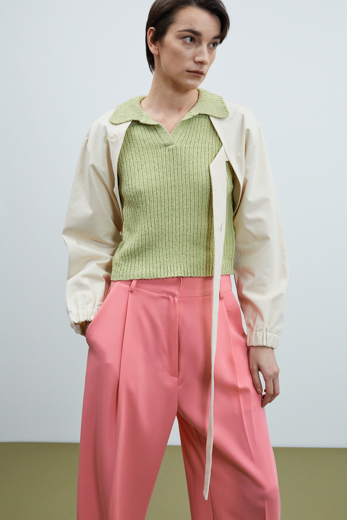 Button Tie Cotton Sleeves, Clay Beige