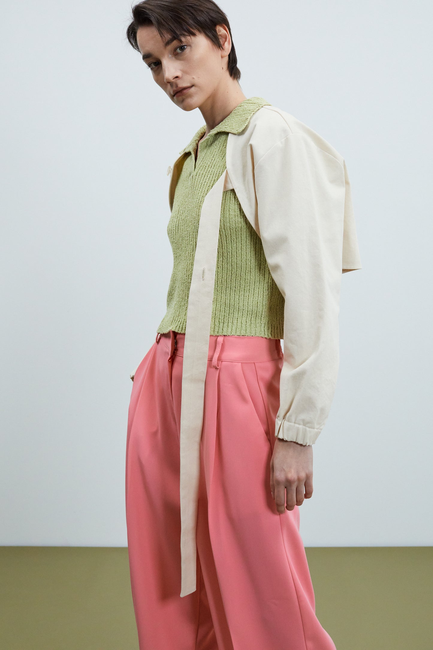 Button Tie Cotton Sleeves, Clay Beige