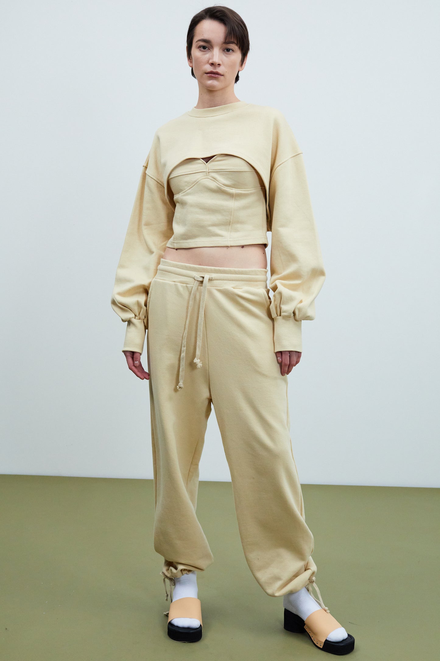 Cut-Out Cropped Sweatshirt, Custard