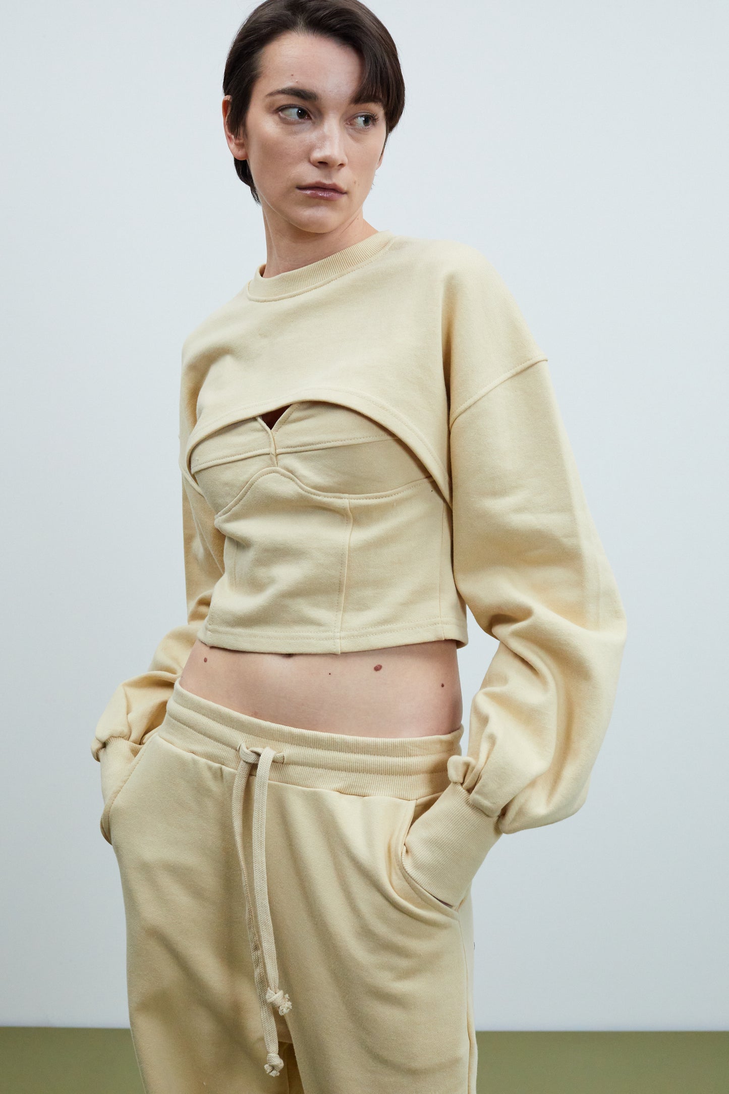 Cut-Out Cropped Sweatshirt, Custard
