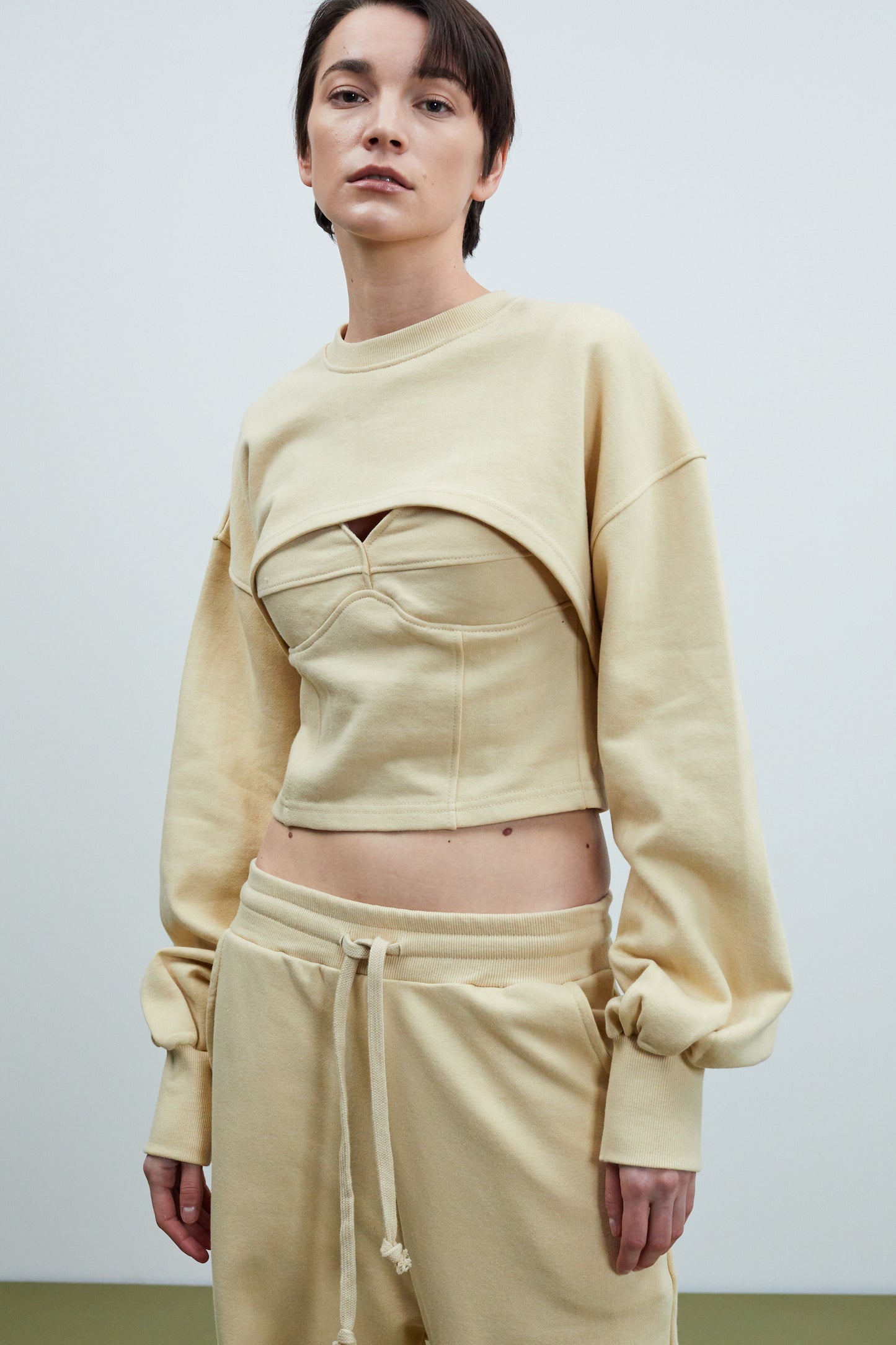 Cut-Out Cropped Sweatshirt, Custard