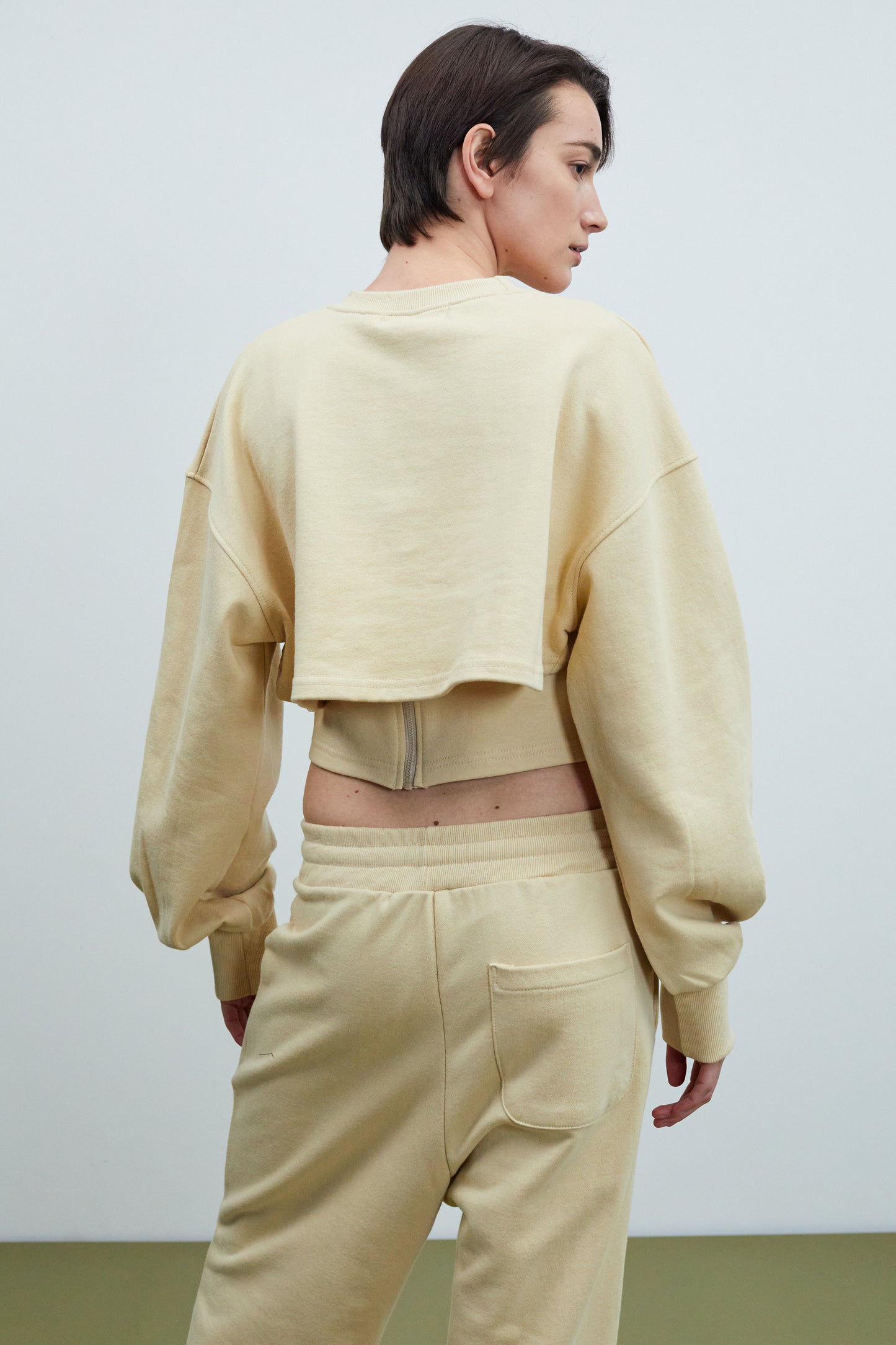 Cut-Out Cropped Sweatshirt, Custard