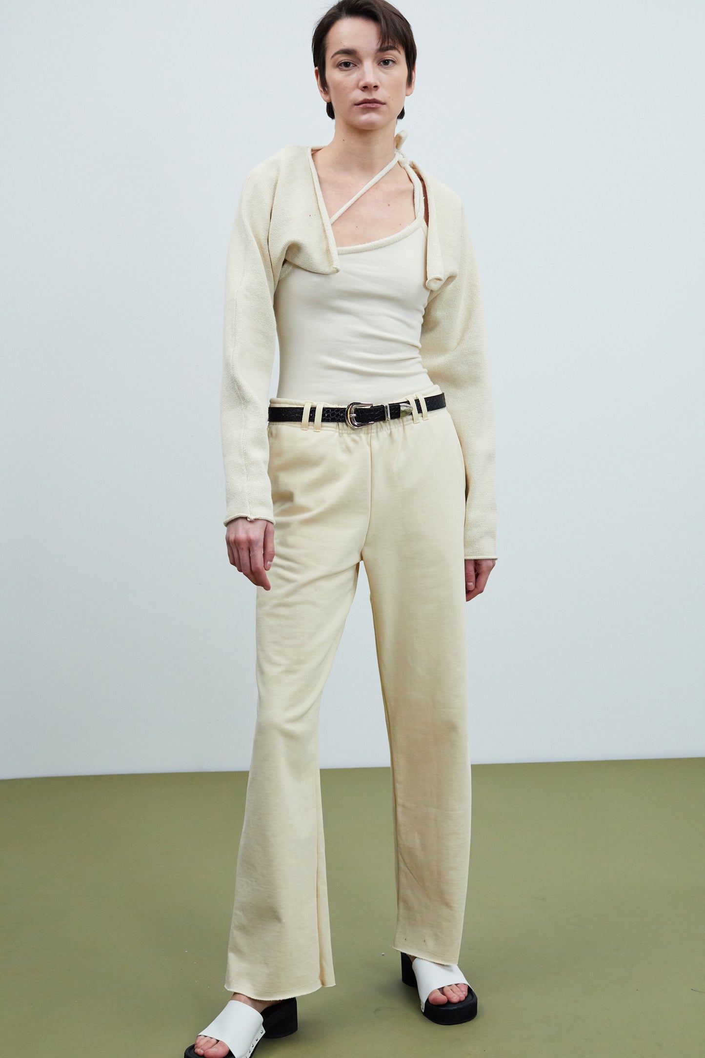 Stretch Waist Casual Cotton Pants, Vanilla