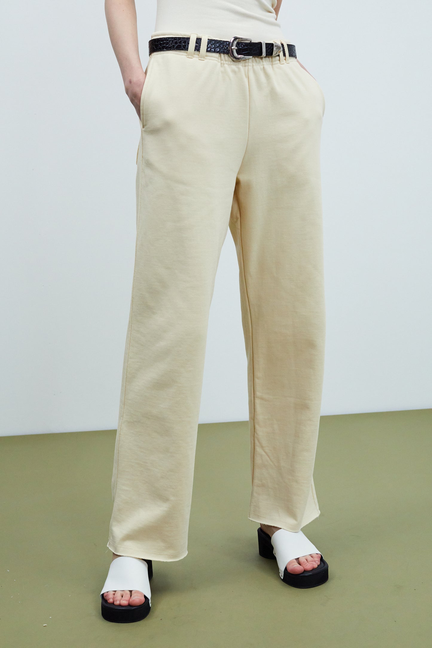Stretch Waist Casual Cotton Pants, Vanilla