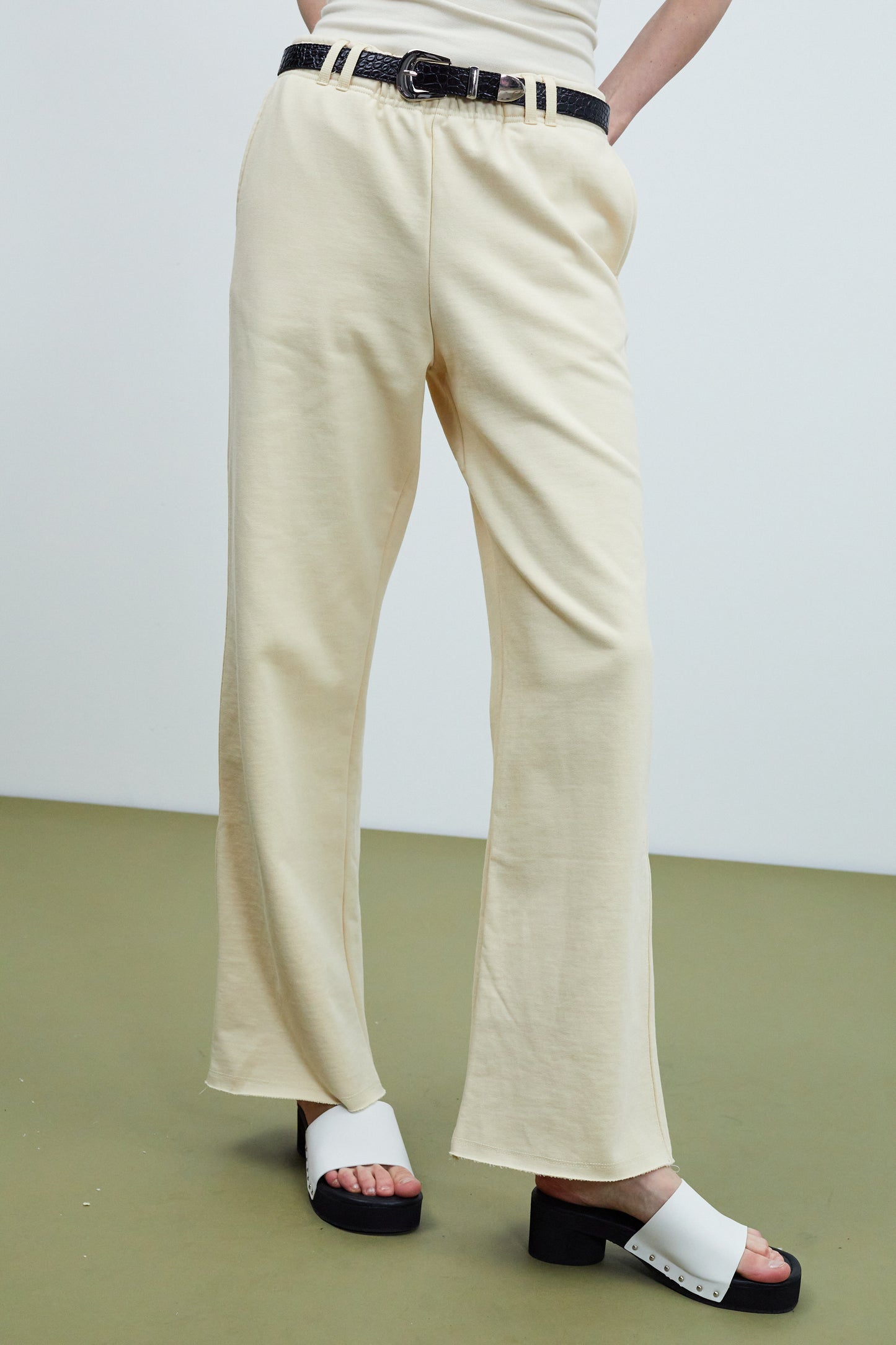 Stretch Waist Casual Cotton Pants, Vanilla