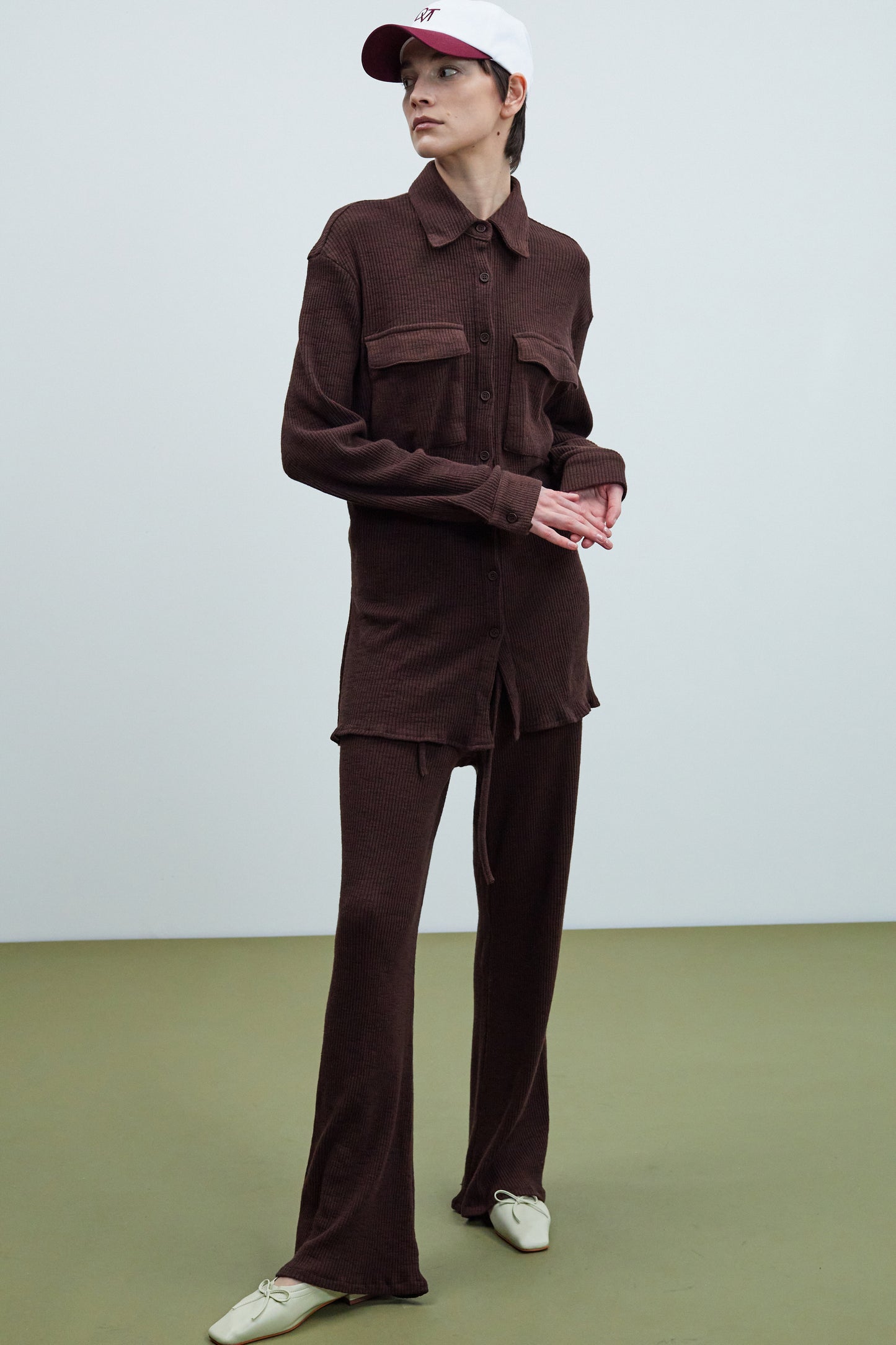 Rib Knit Jersey Pants, Chocolate