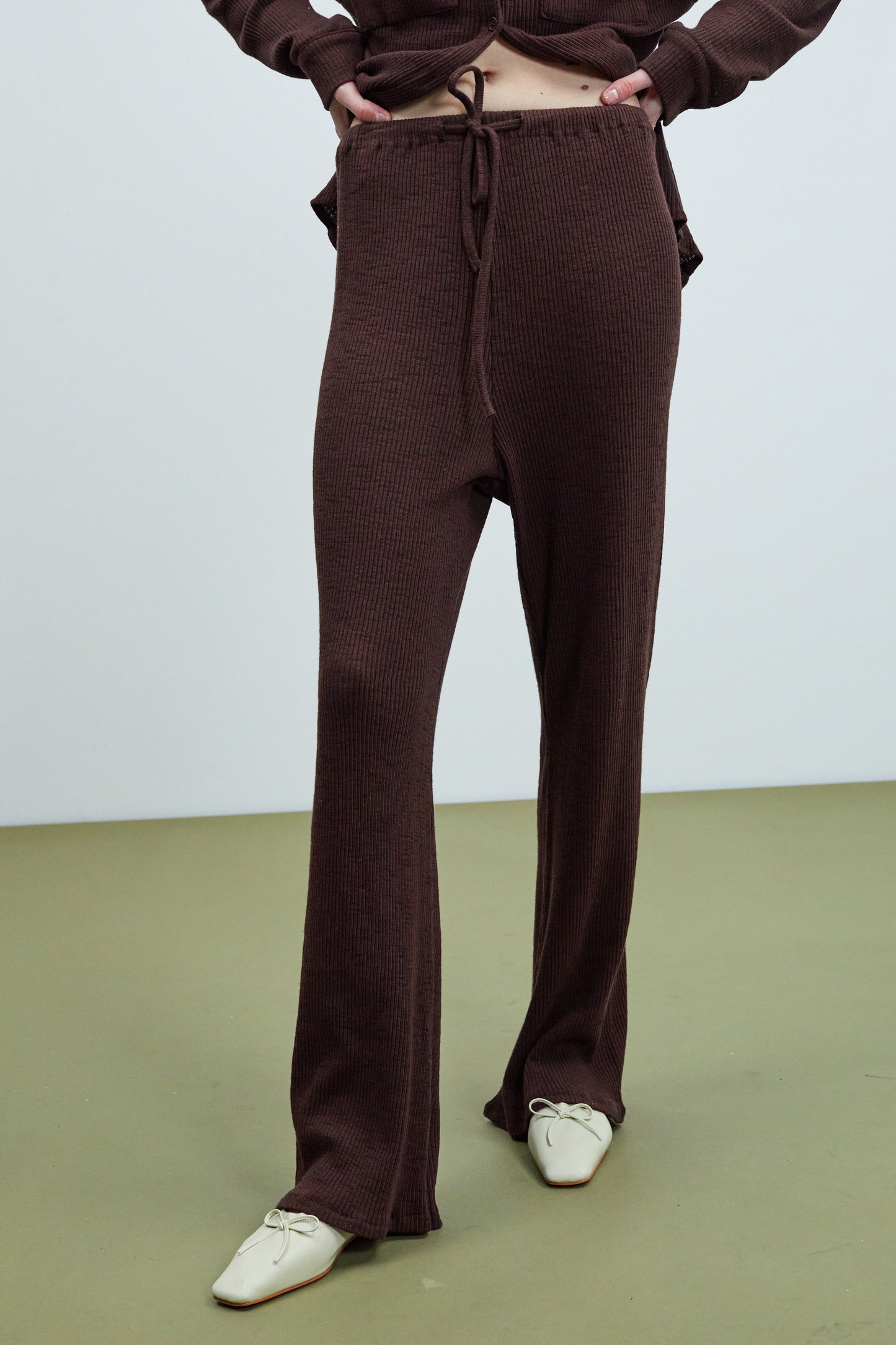 Rib Knit Jersey Pants, Chocolate