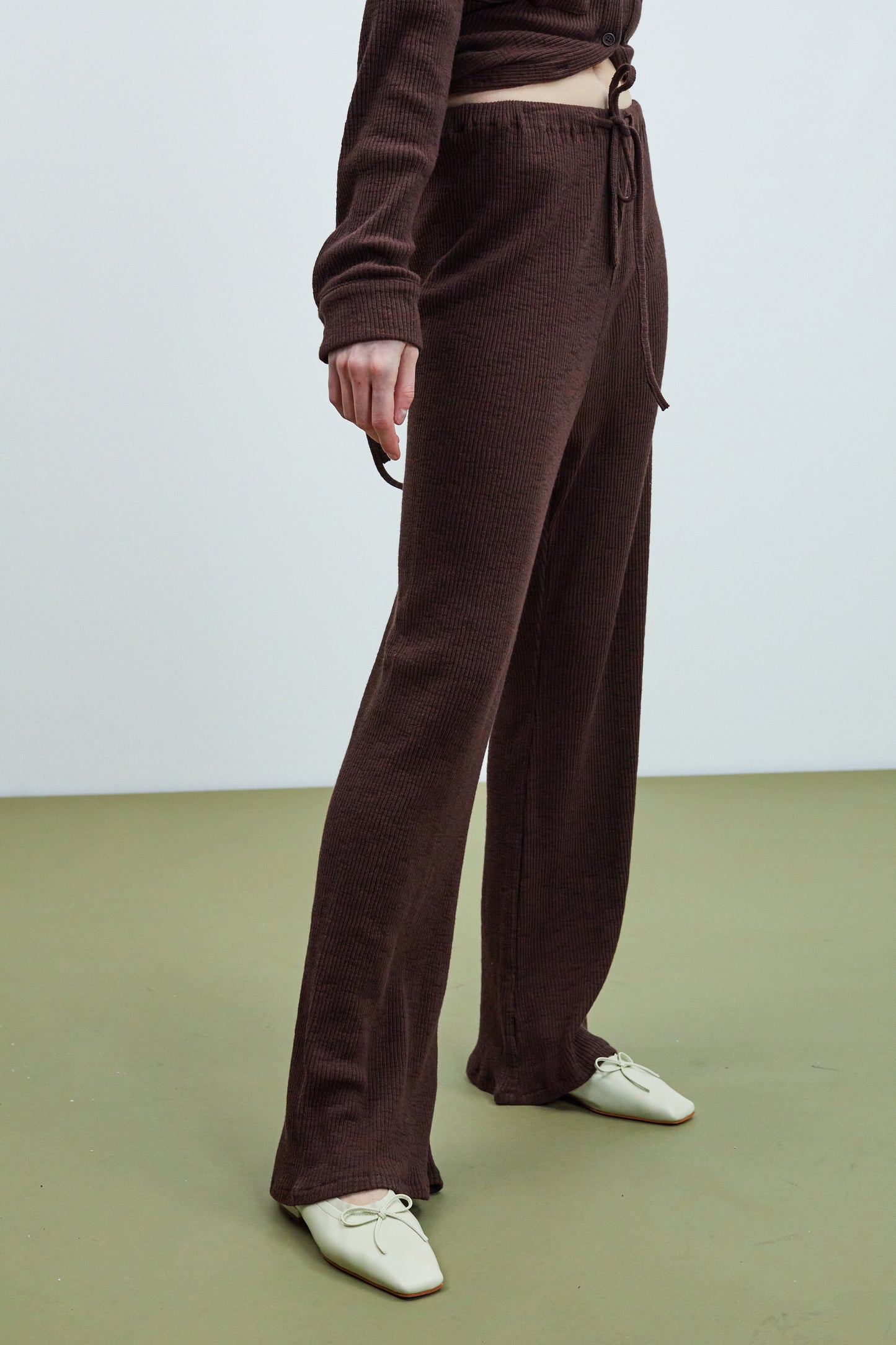 Rib Knit Jersey Pants, Chocolate