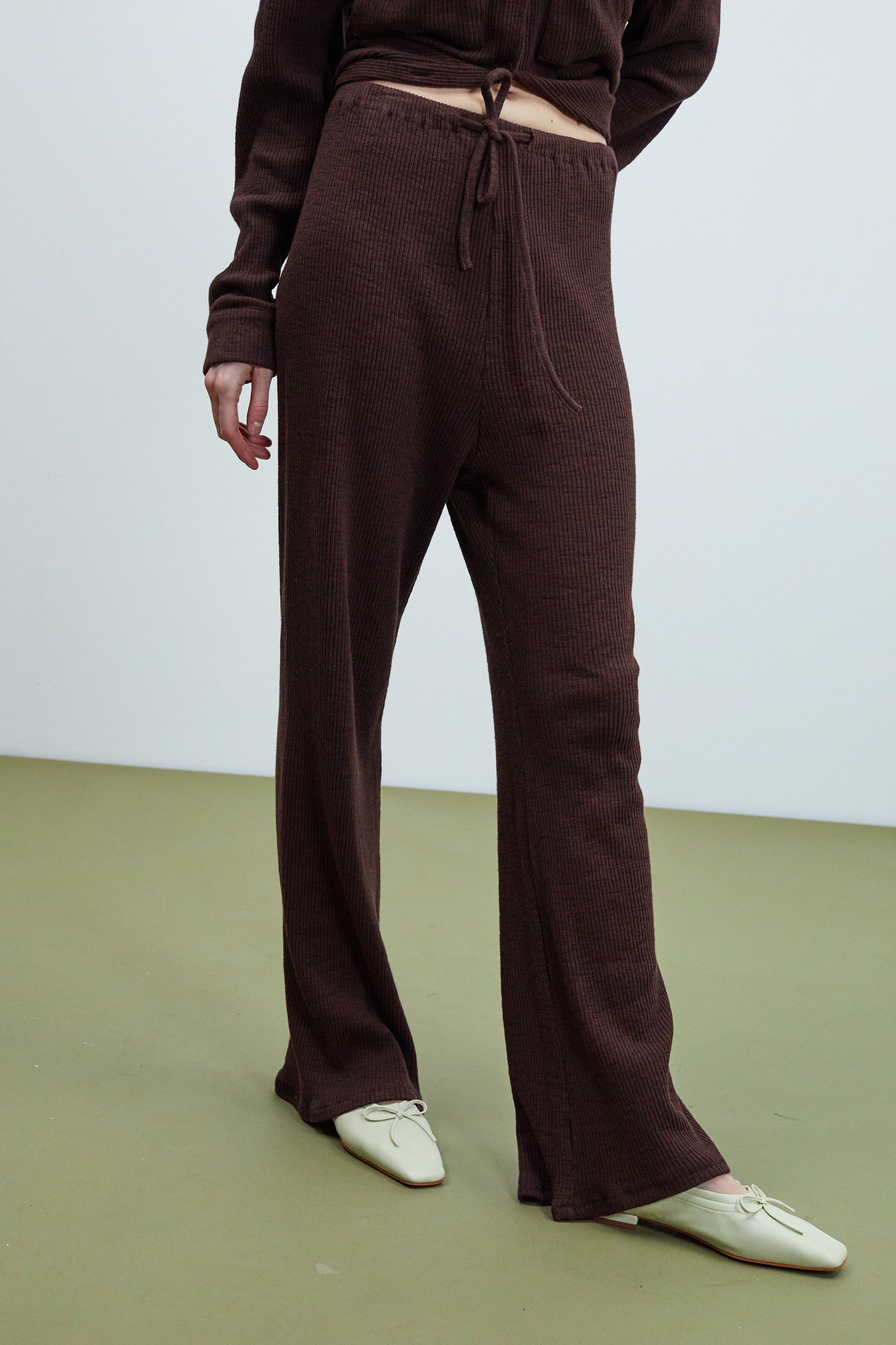 Rib Knit Jersey Pants, Chocolate