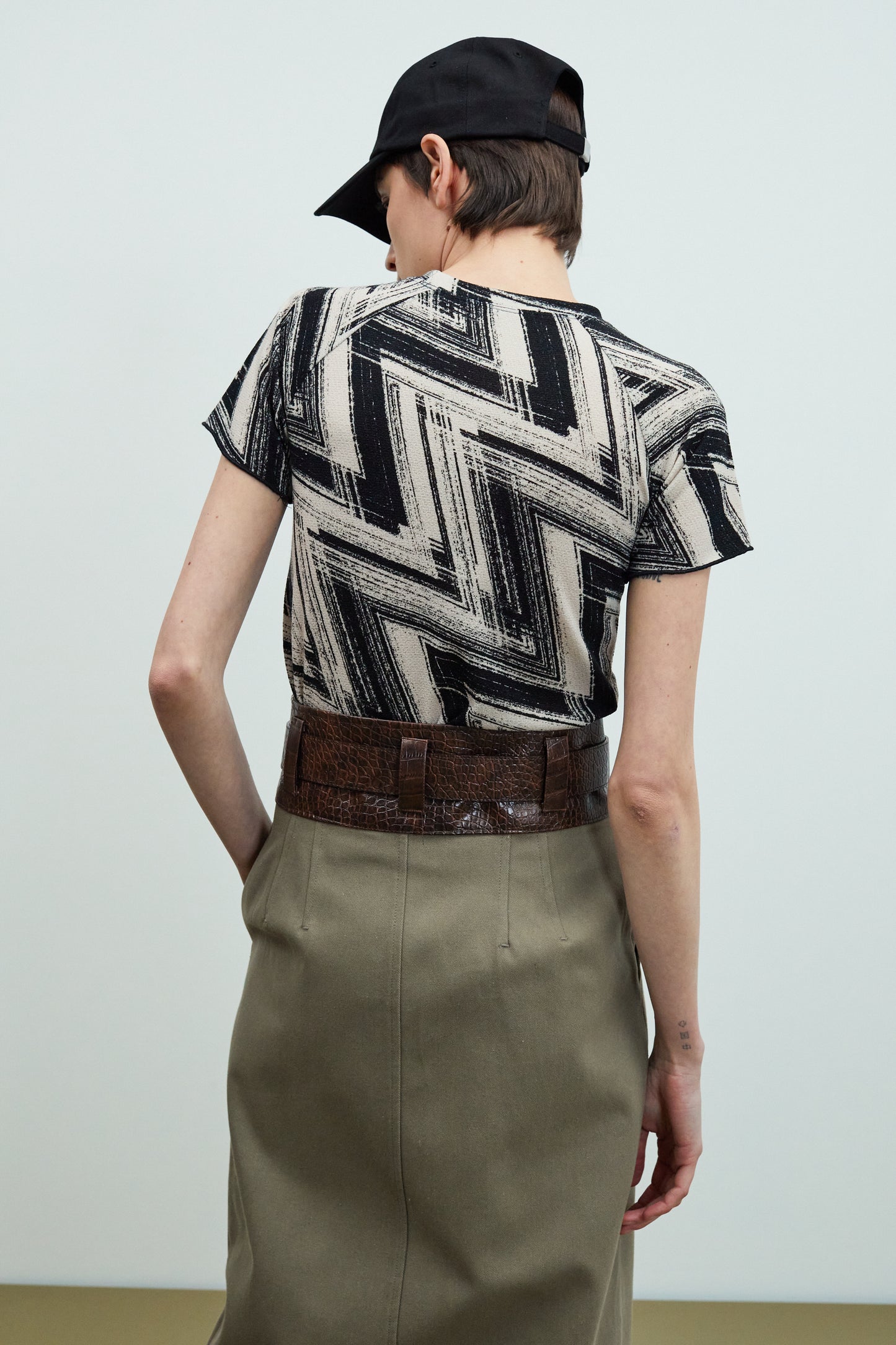 Abstract Print Stretch Jersey Top, Ivory & Black
